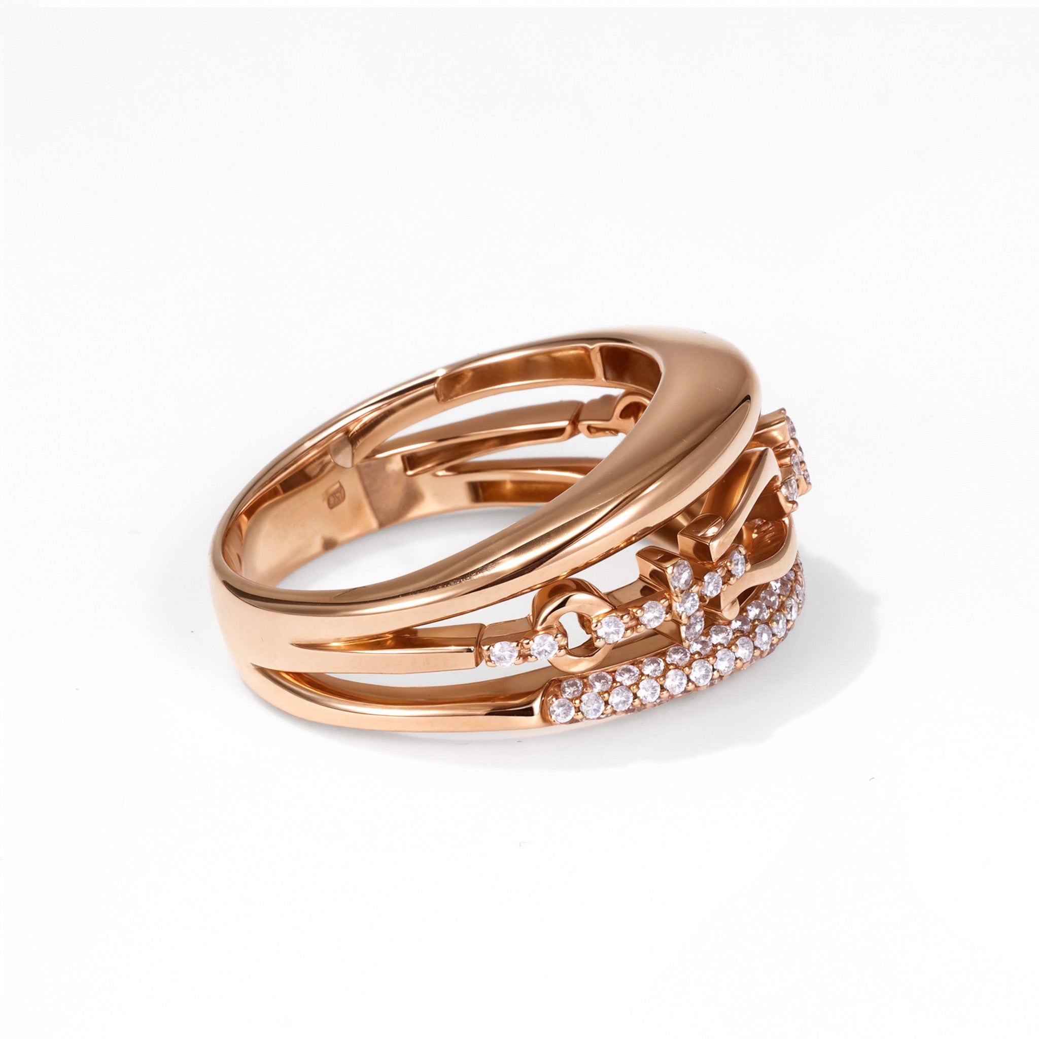 18K Rose Gold Diamond Horseshoe Cocktail Ring - Jewelry And Store