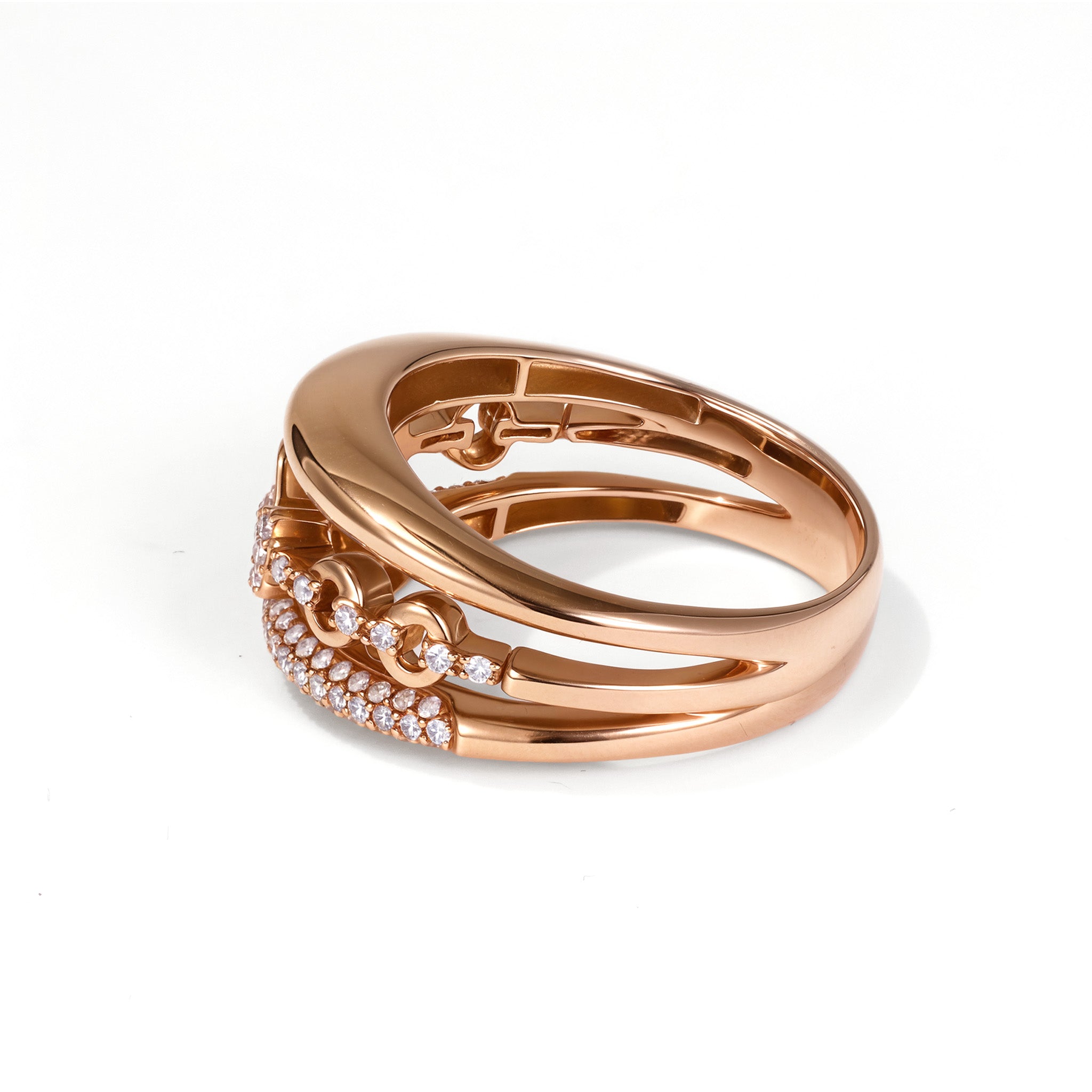 18K Rose Gold Diamond Horseshoe Cocktail Ring - Jewelry And Store