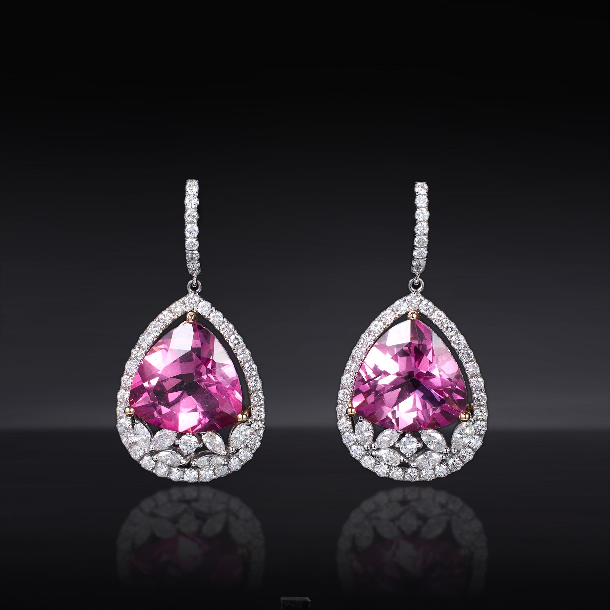 18K Gold Natural Pink Topaz and Diamond Earrings - Jewelry And Store