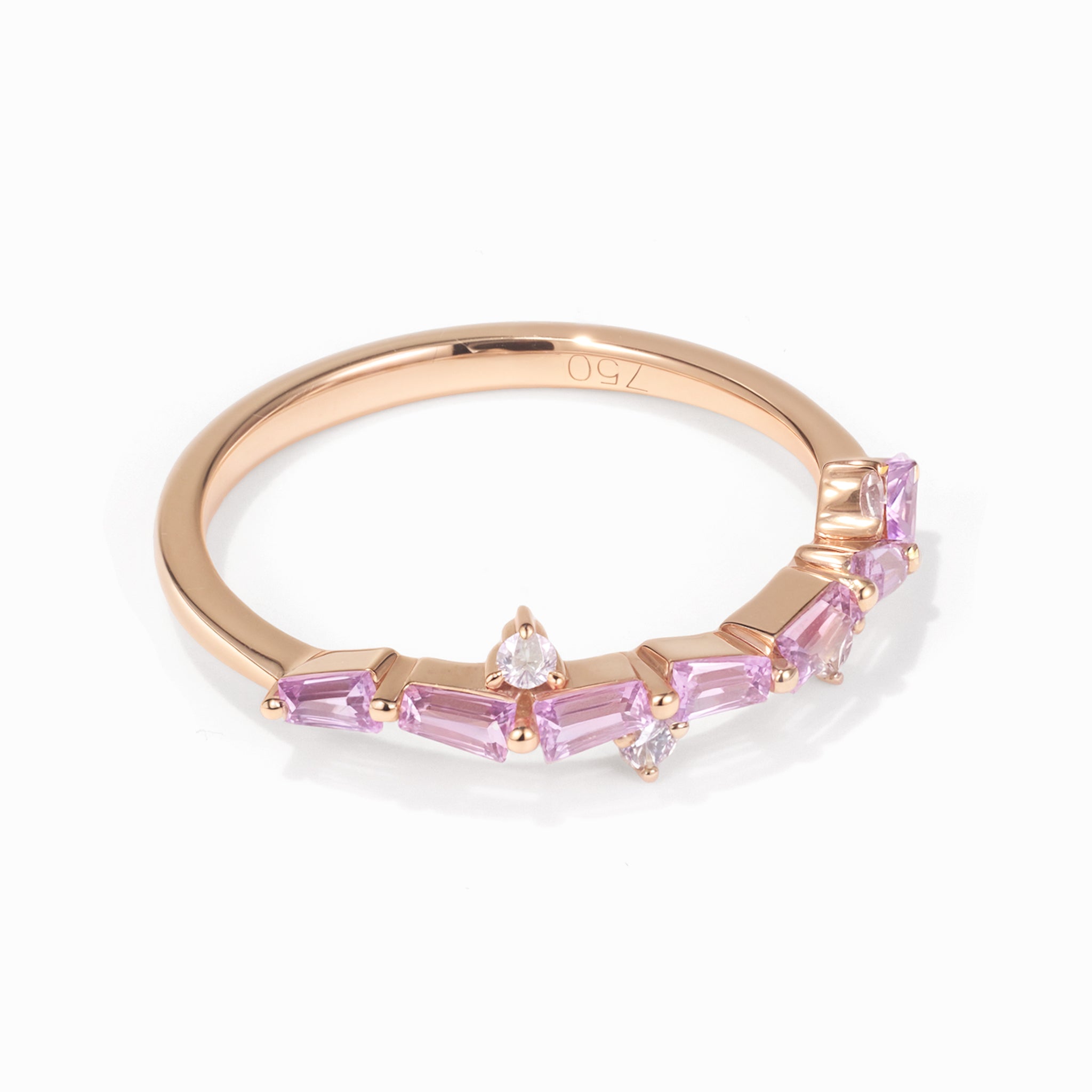 18K Rose Gold Natural Diamond and Pink Sapphire Stackable Ring