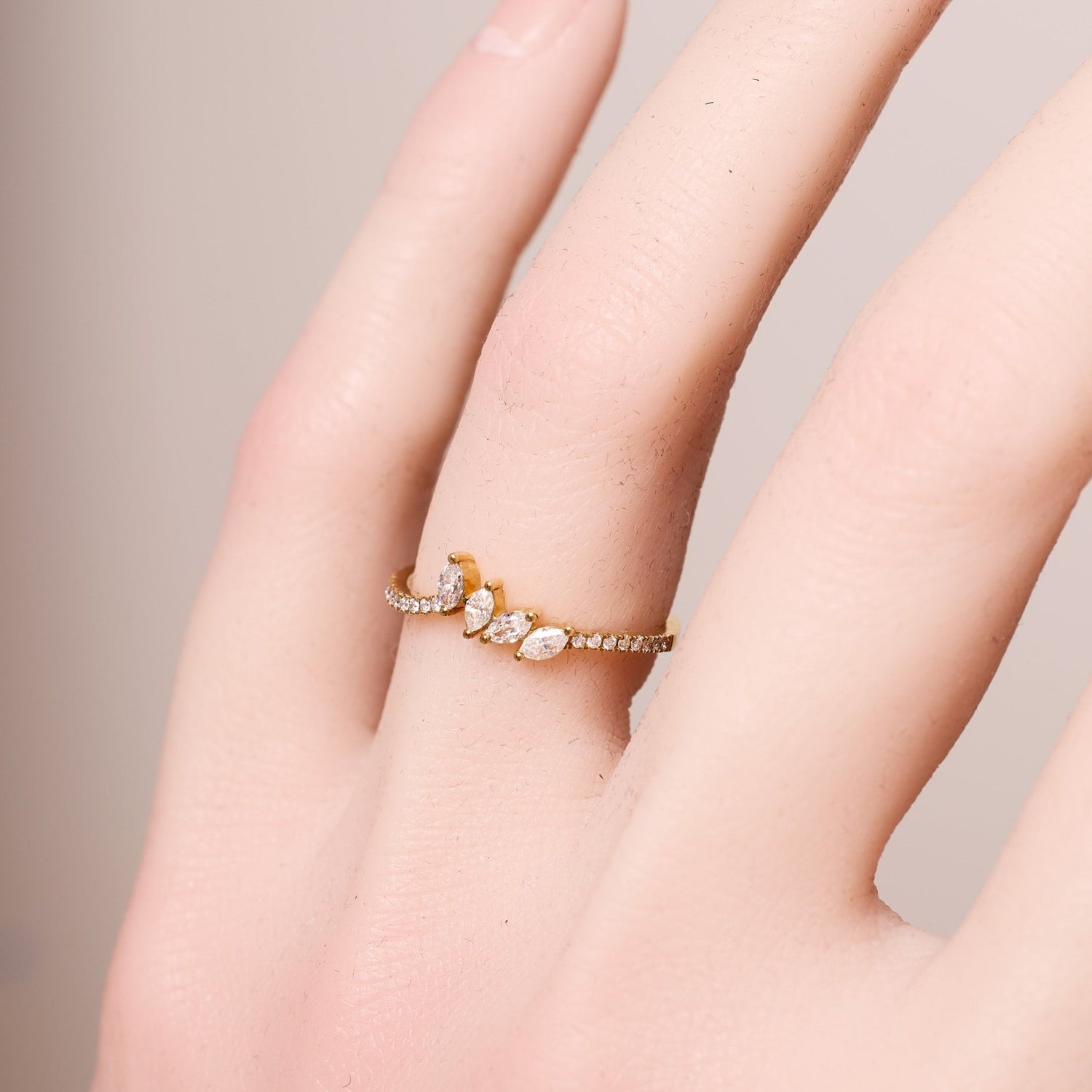 18K Gold Petite Marquise Diamond Stackable Band Ring - Jewelry And Store