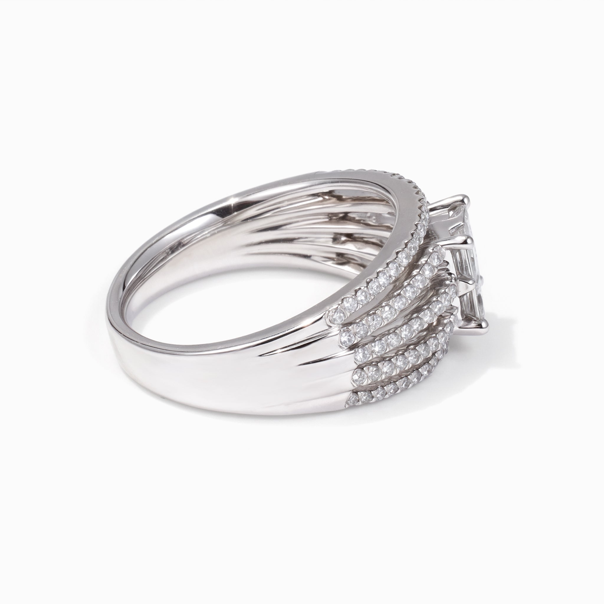 18K White Gold Princess - Cut Quad Diamond Halo Engagement Ring - Jewelry And Store