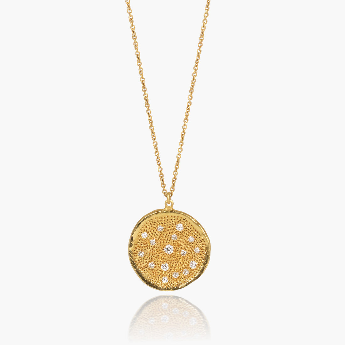 14K Matte Gold Round Pendant with Natural Diamonds - Jewelry And Store