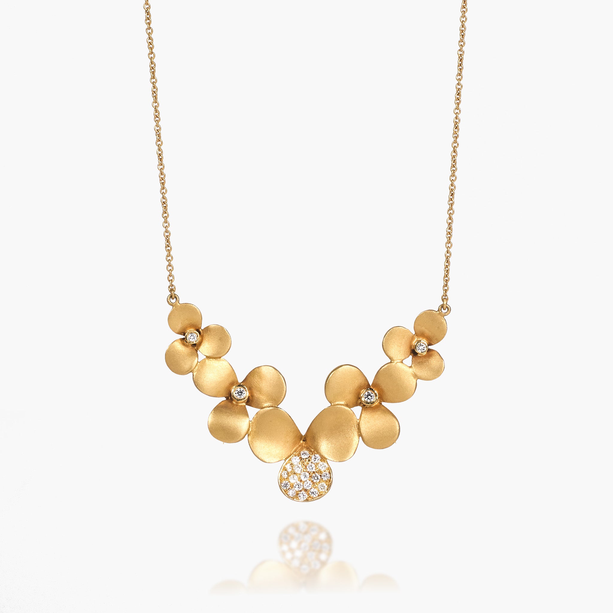 14K Matte Gold Floral Necklace with Natural Diamonds - Jewelry And Store