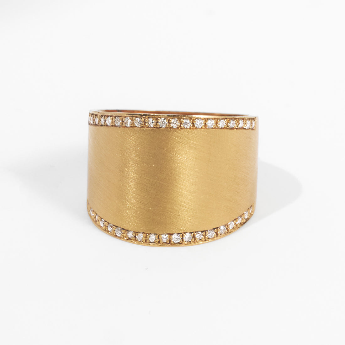 14K Matte Gold Wide Band Ring with Handcrafted Brush Finish and Natural Diamonds - JewelryAndStore