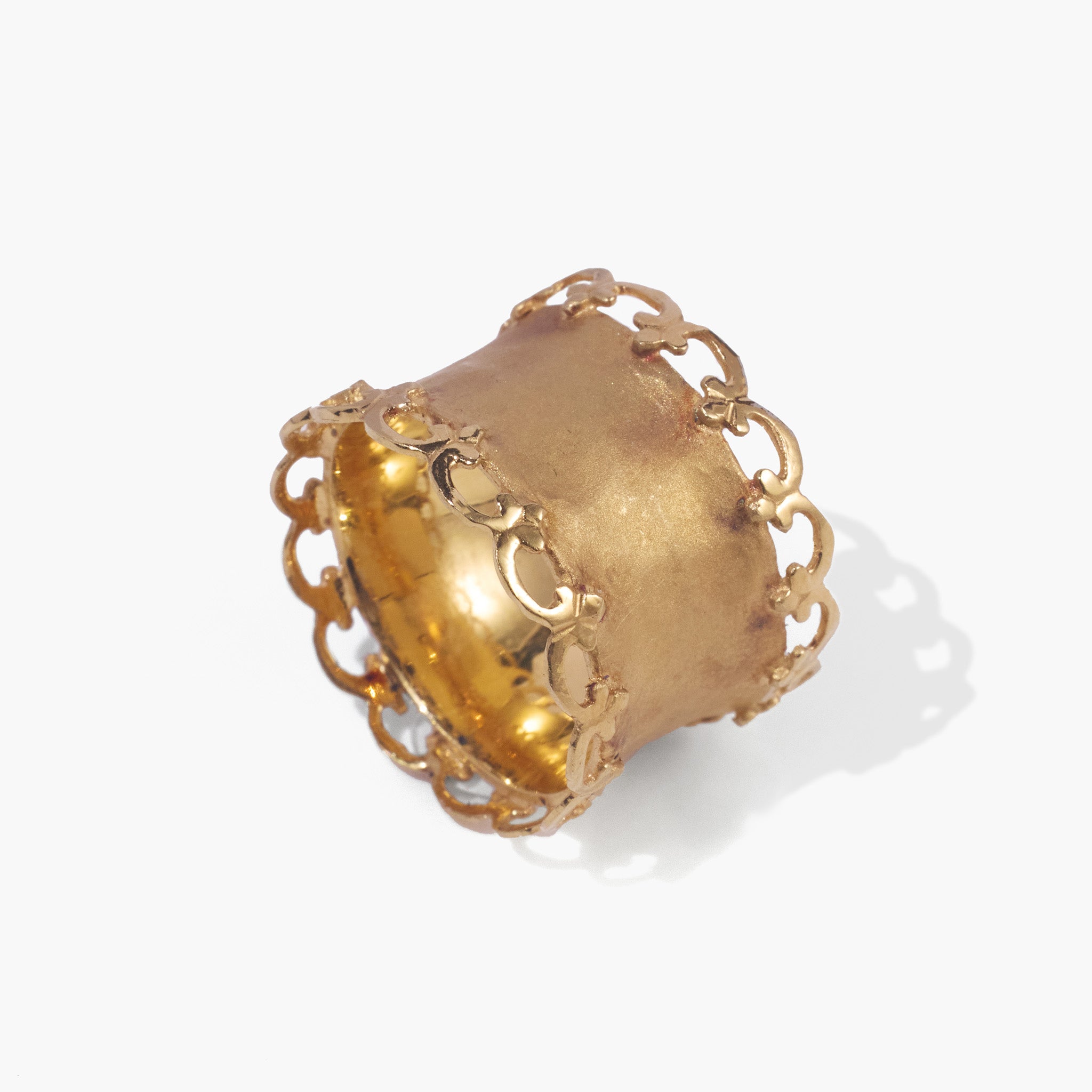 14K Matte Gold Crown - Inspired Wide Band Ring - JewelryAndStore