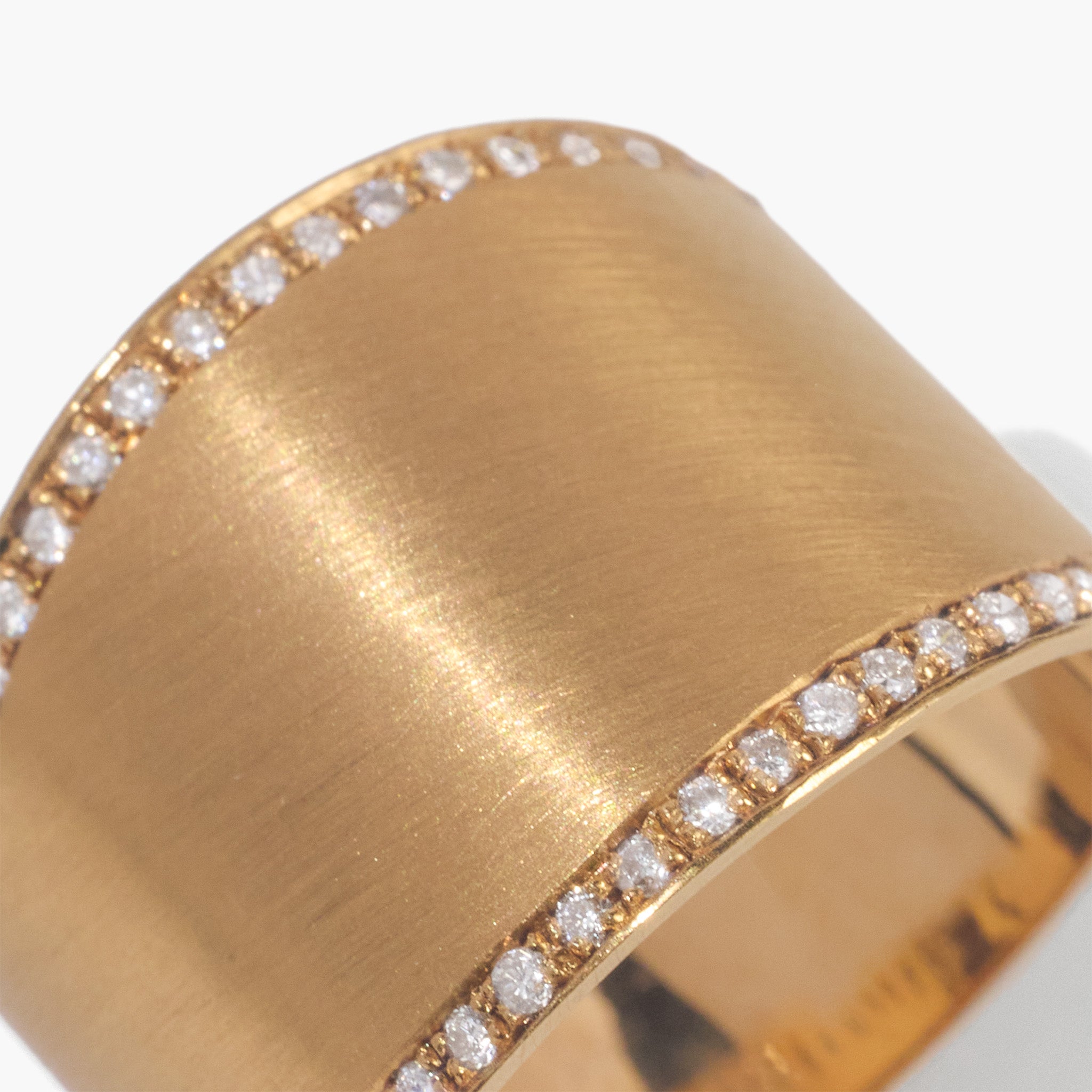 14K Matte Gold Wide Band Ring with Handcrafted Brush Finish and Natural Diamonds - JewelryAndStore