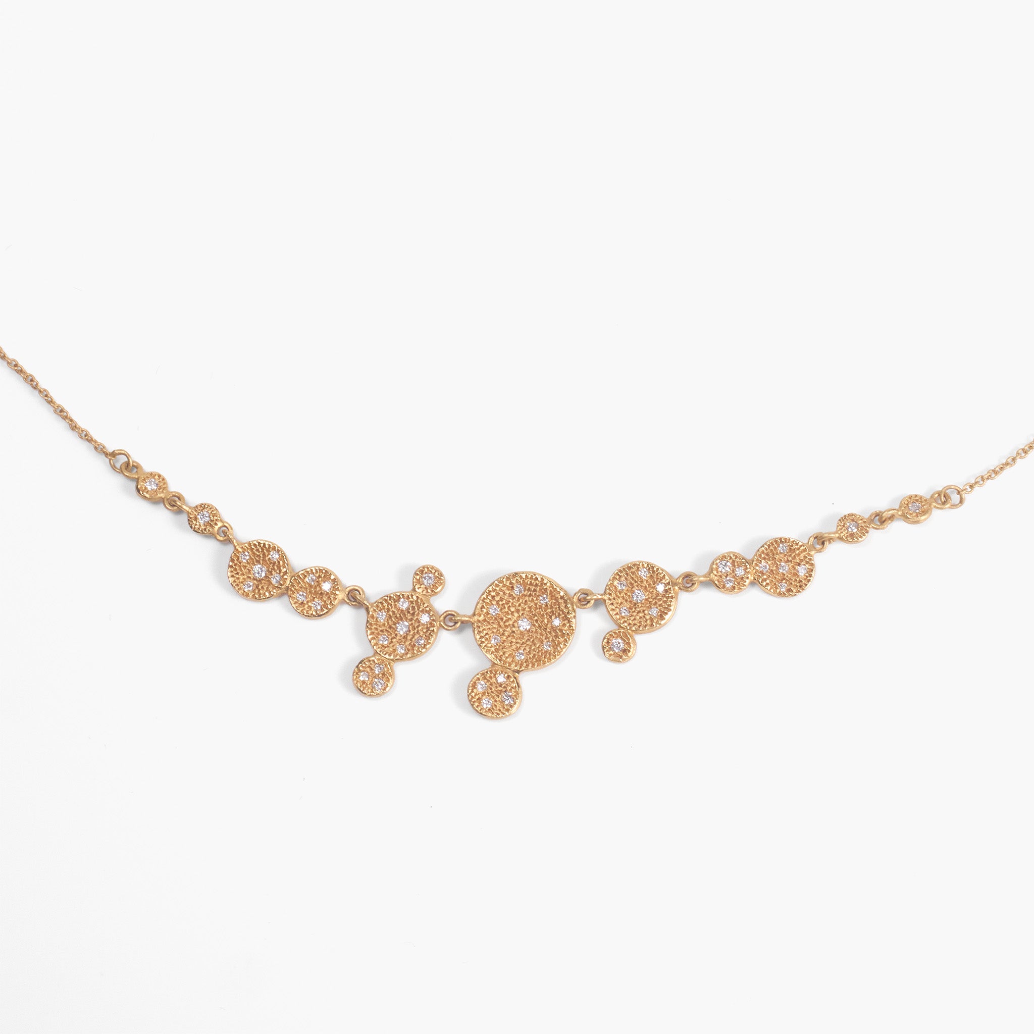 14K Gold Hammered Multi - Disc Necklace with Natural Diamonds - Jewelry And Store