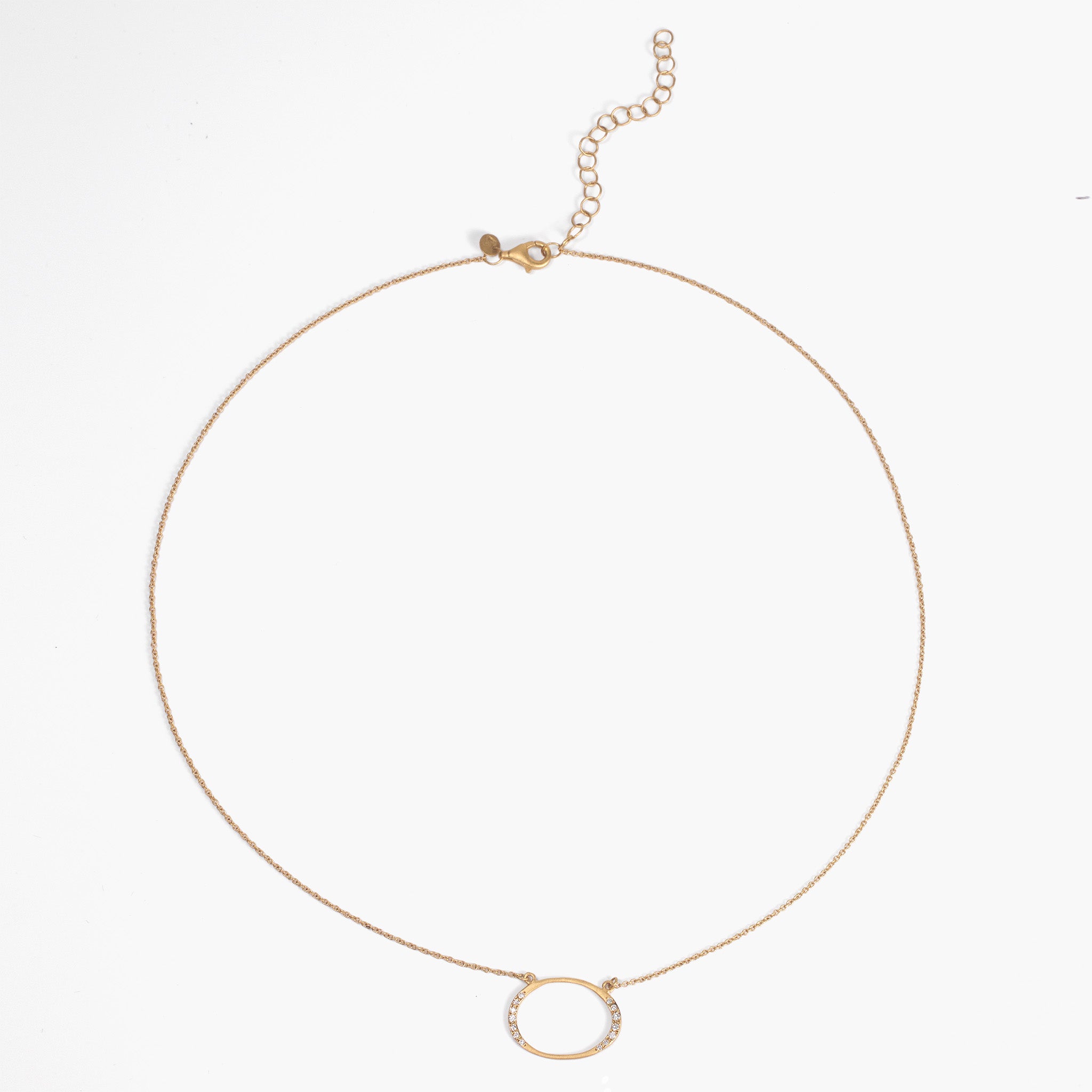 14K Matte Gold Oval Necklace with Natural Diamonds - Jewelry And Store