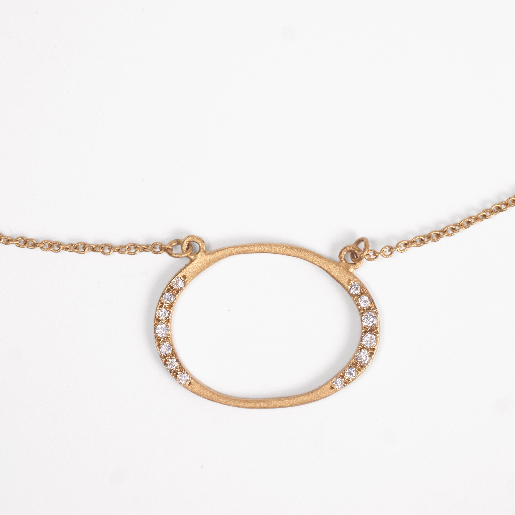 14K Matte Gold Oval Necklace with Natural Diamonds - Jewelry And Store