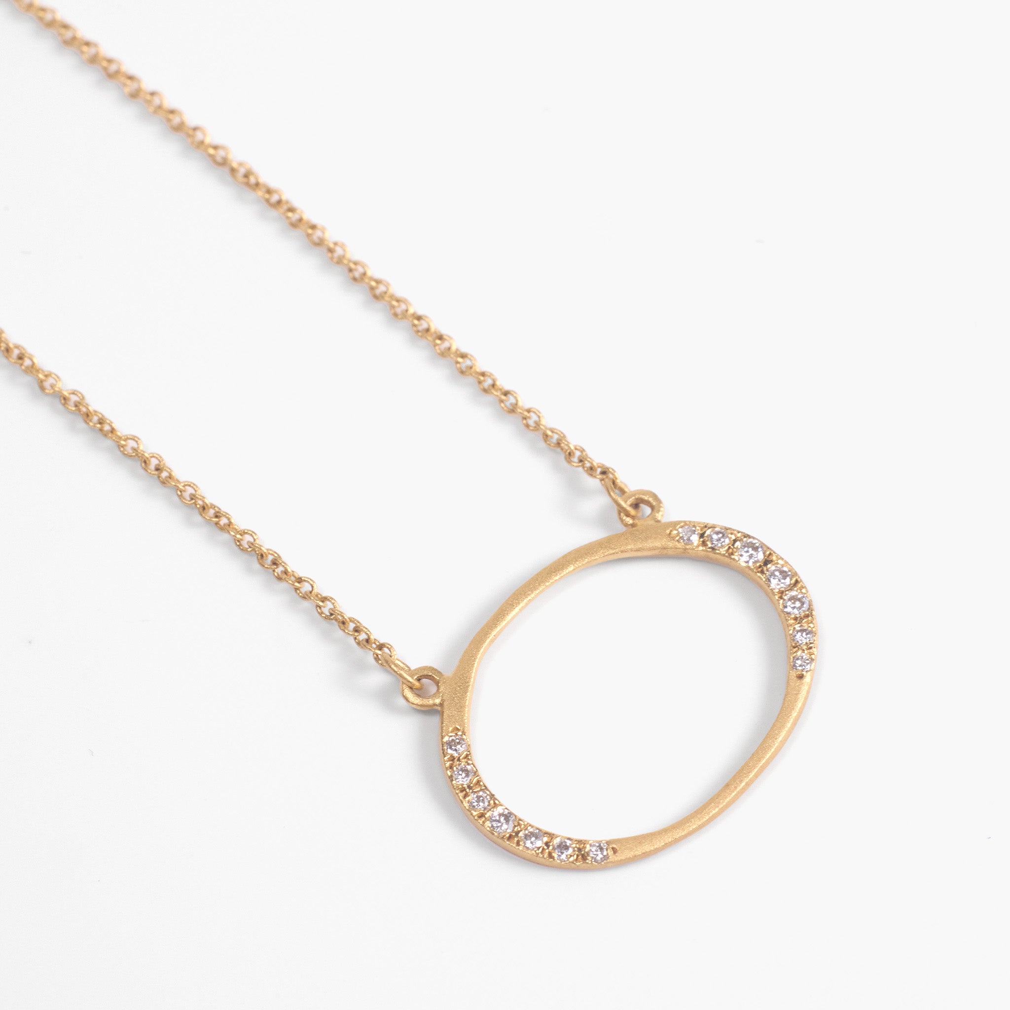 14K Matte Gold Oval Necklace with Natural Diamonds - Jewelry And Store