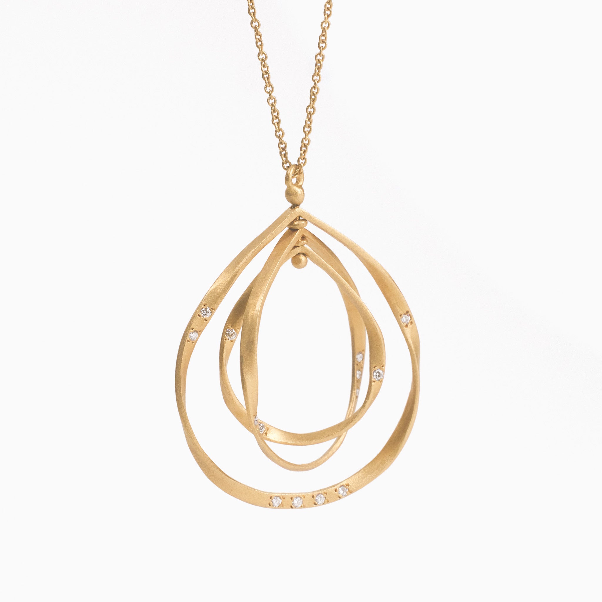 14K Matte Gold Galaxy - Inspired Rotatable Teardrop Pendant with Natural Diamonds - Jewelry And Store