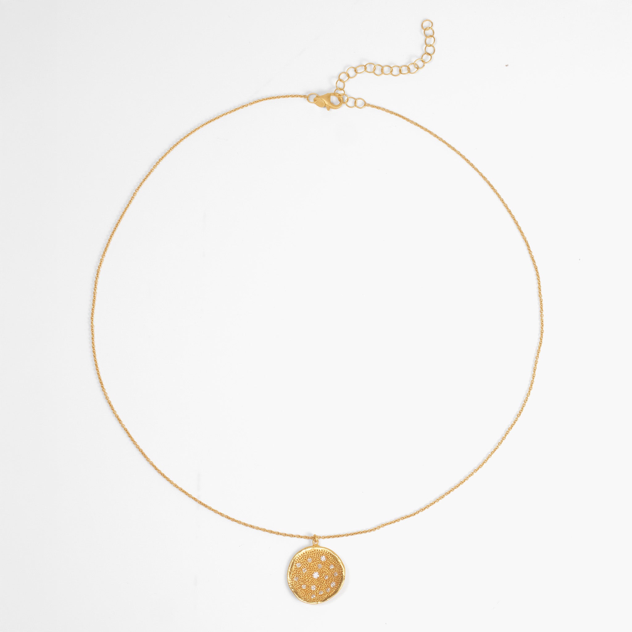 14K Matte Gold Round Pendant with Natural Diamonds - Jewelry And Store