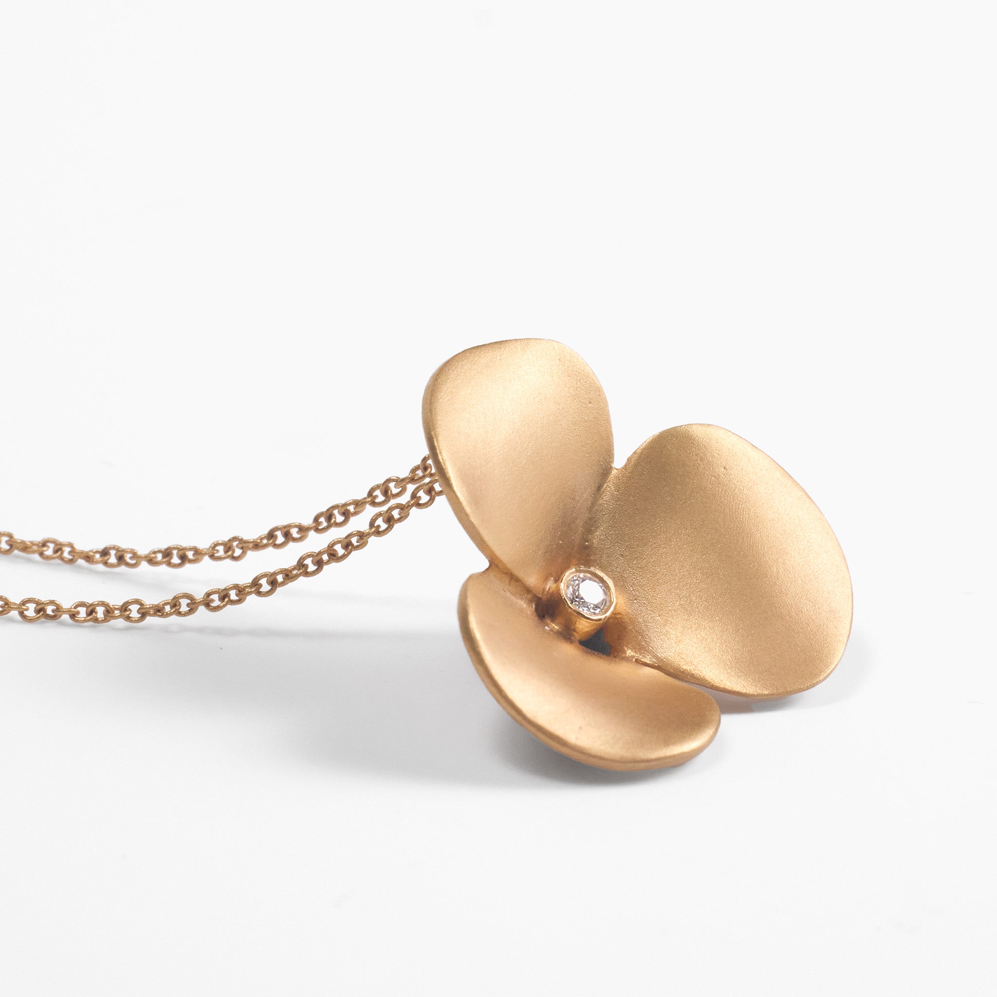 14K Matte Gold Flower Pendant Necklace with Natural Diamonds - Jewelry And Store