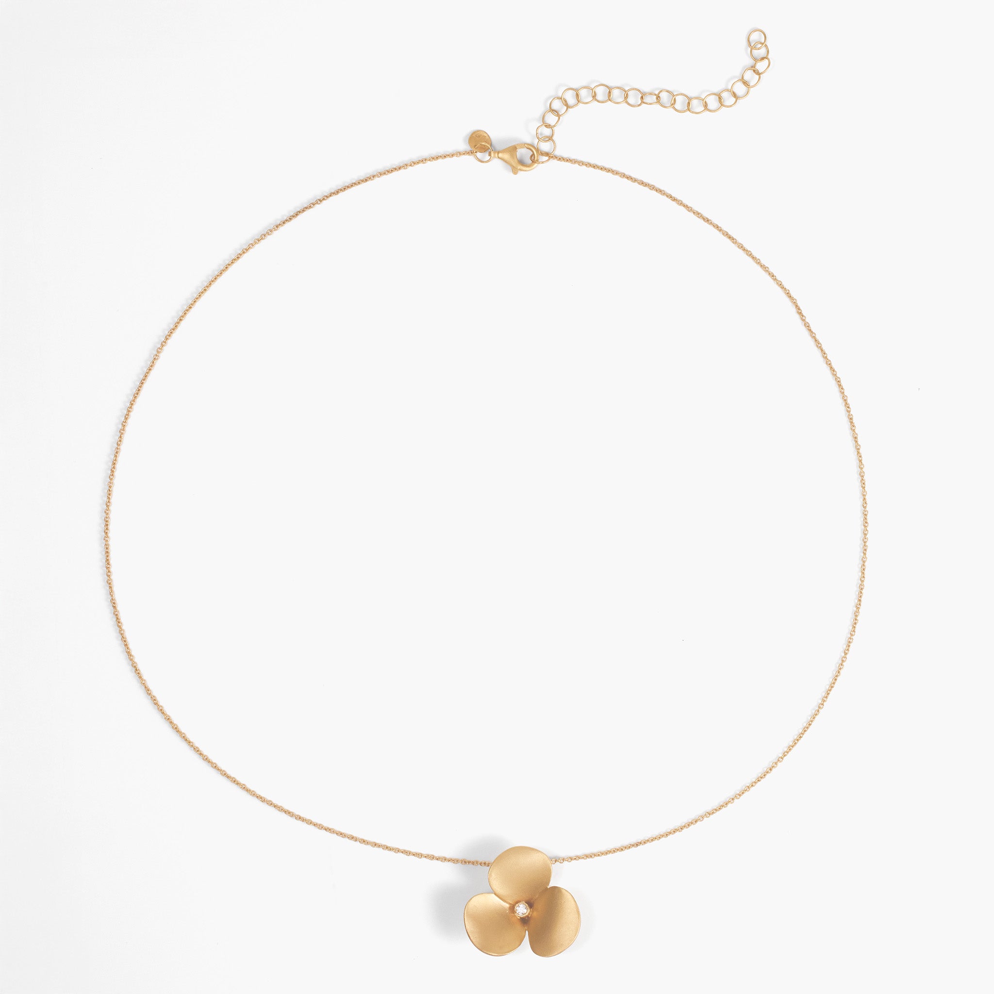 14K Matte Gold Flower Pendant Necklace with Natural Diamonds - Jewelry And Store