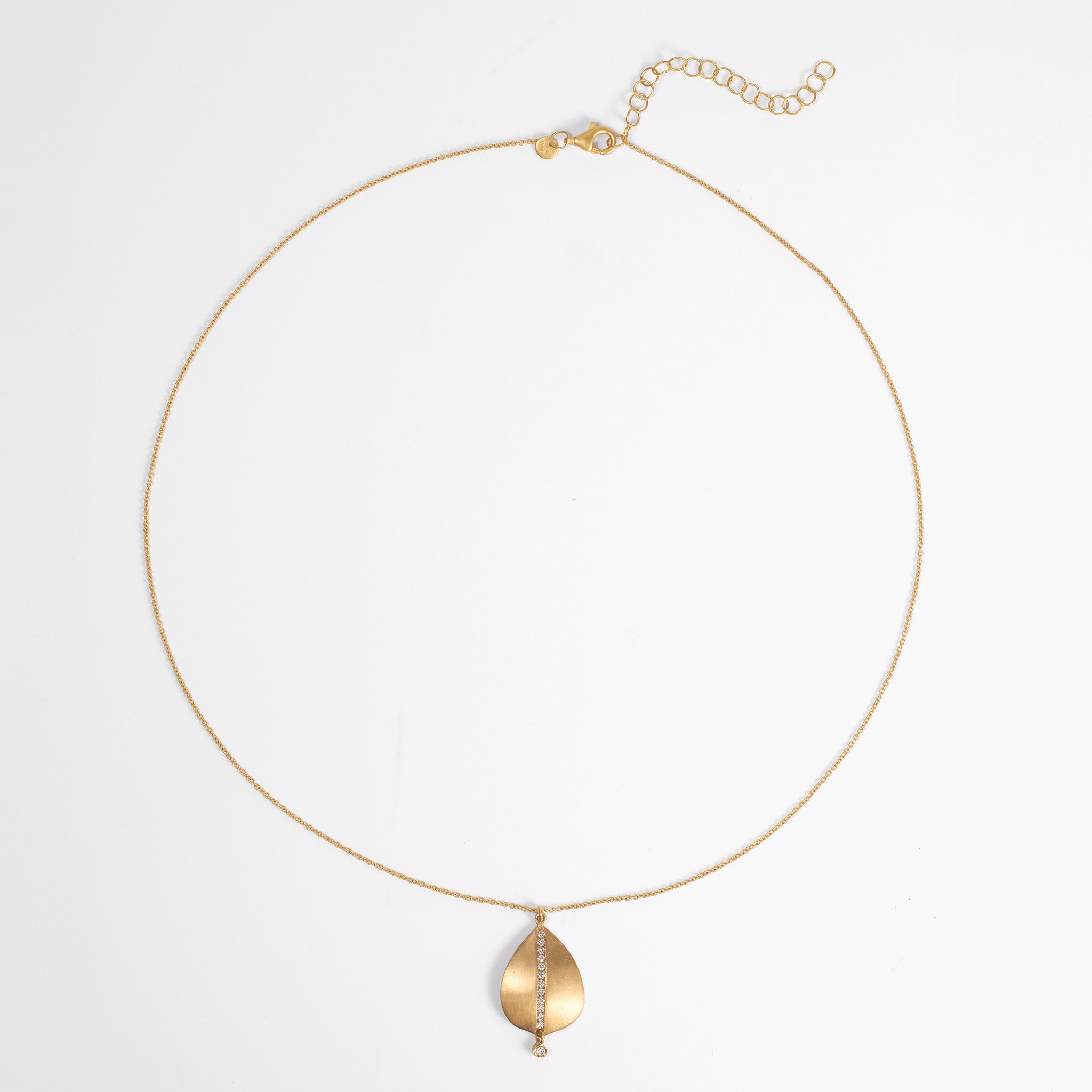 14K Matte Gold Leaf Pendant Necklace with Natural Diamonds - Jewelry And Store