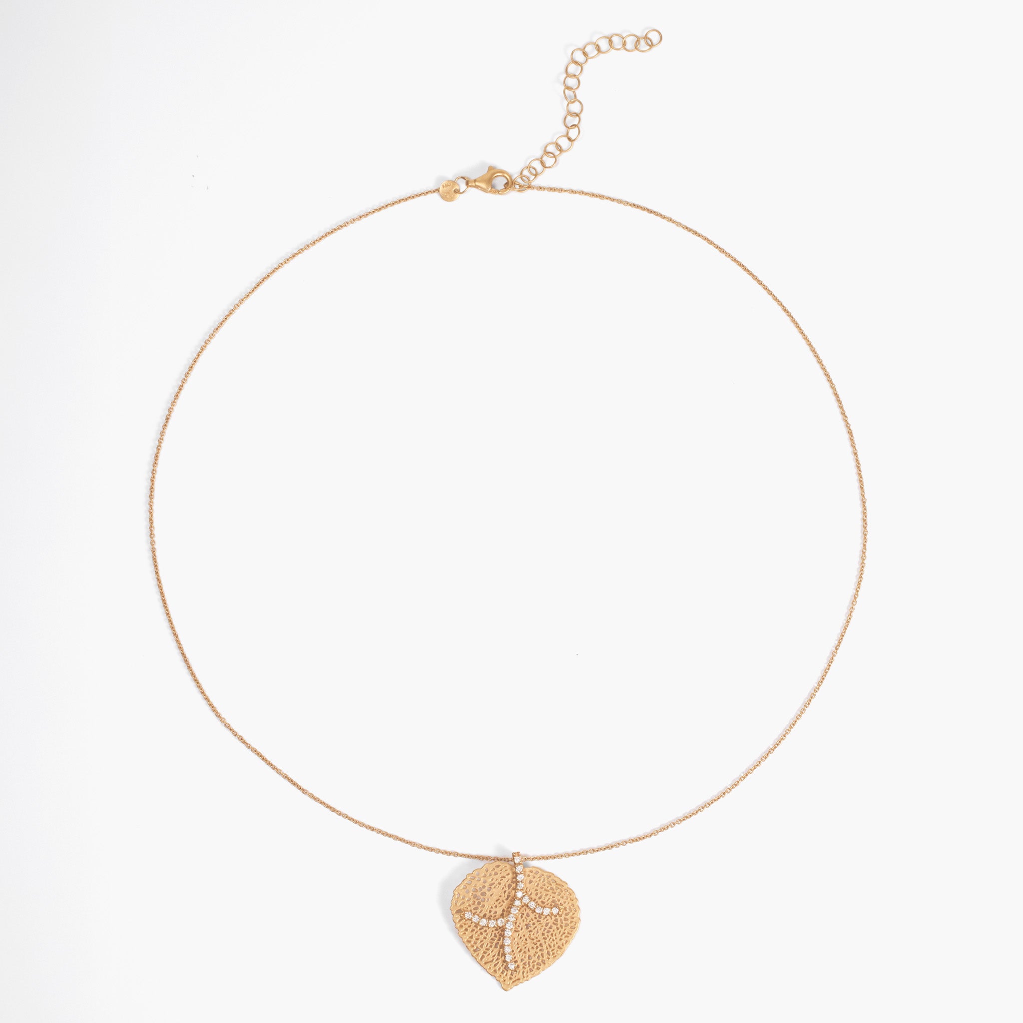 14K Matte Gold Filigree Leaf Pendant with Natural Diamonds - Jewelry And Store