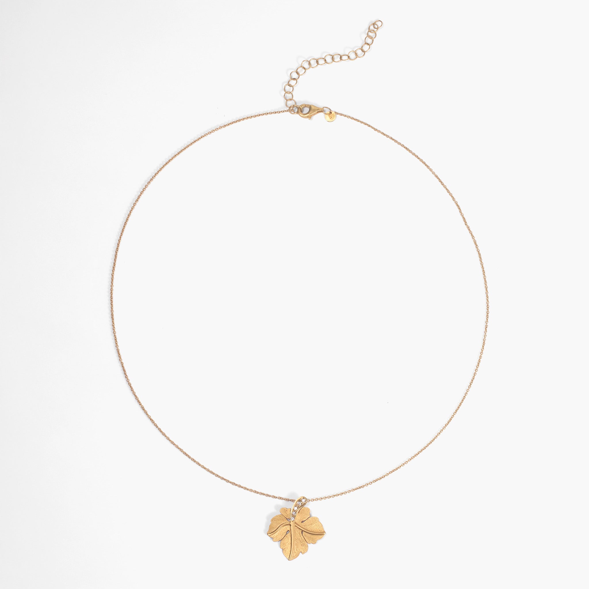 Nature - Inspired 14K Matte Gold Leaf Pendant with Natural Diamonds - Jewelry And Store