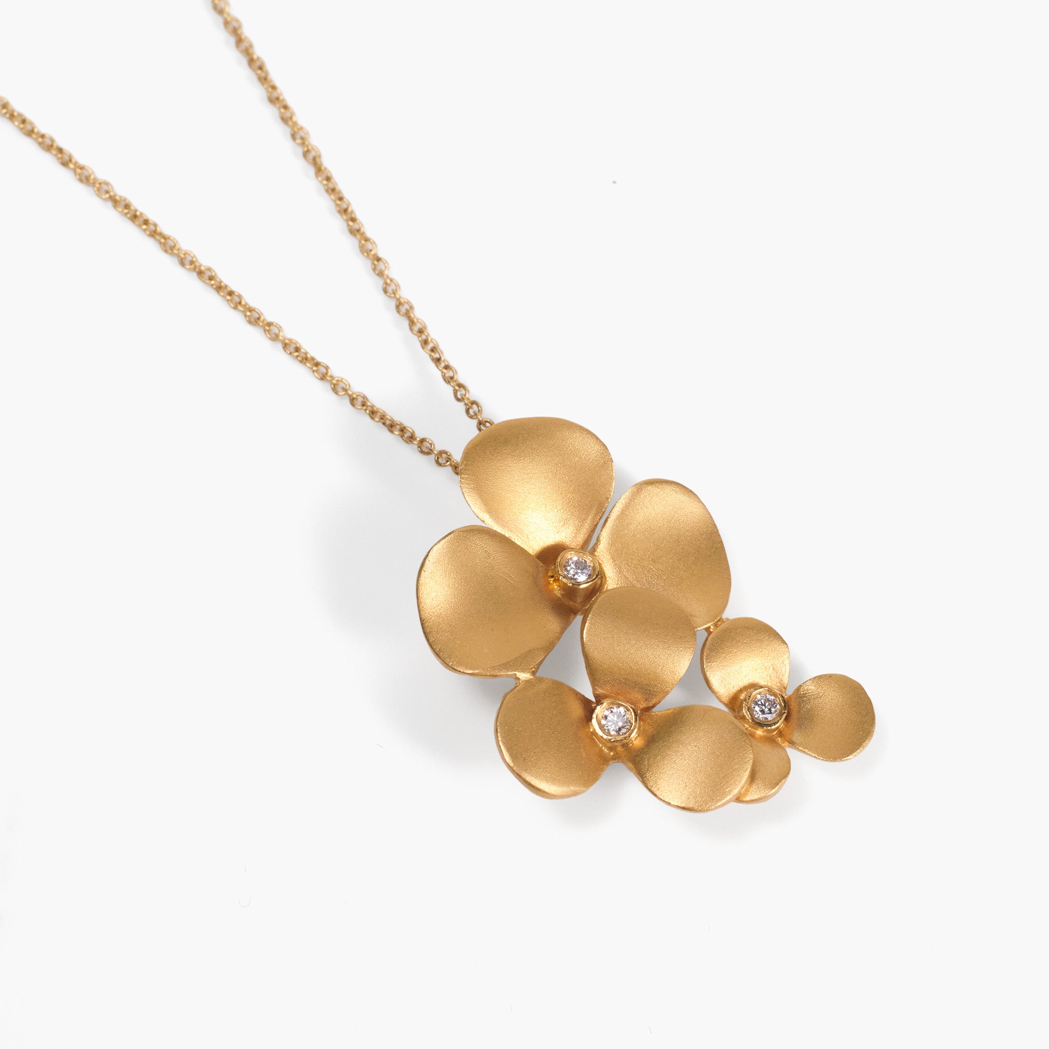 14K Matte Gold Floral Pendant Necklace with Natural Diamonds - Jewelry And Store