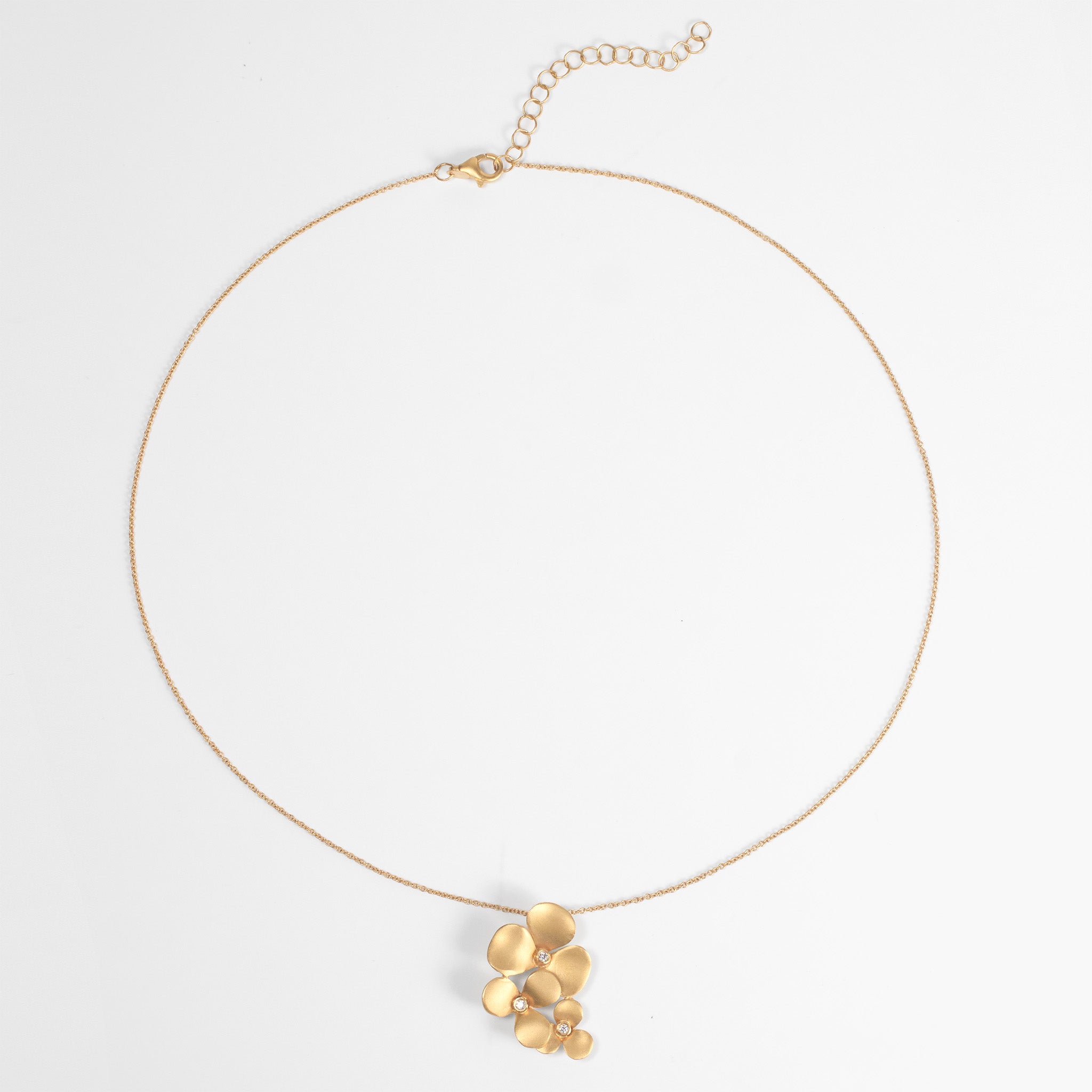14K Matte Gold Floral Pendant Necklace with Natural Diamonds - Jewelry And Store