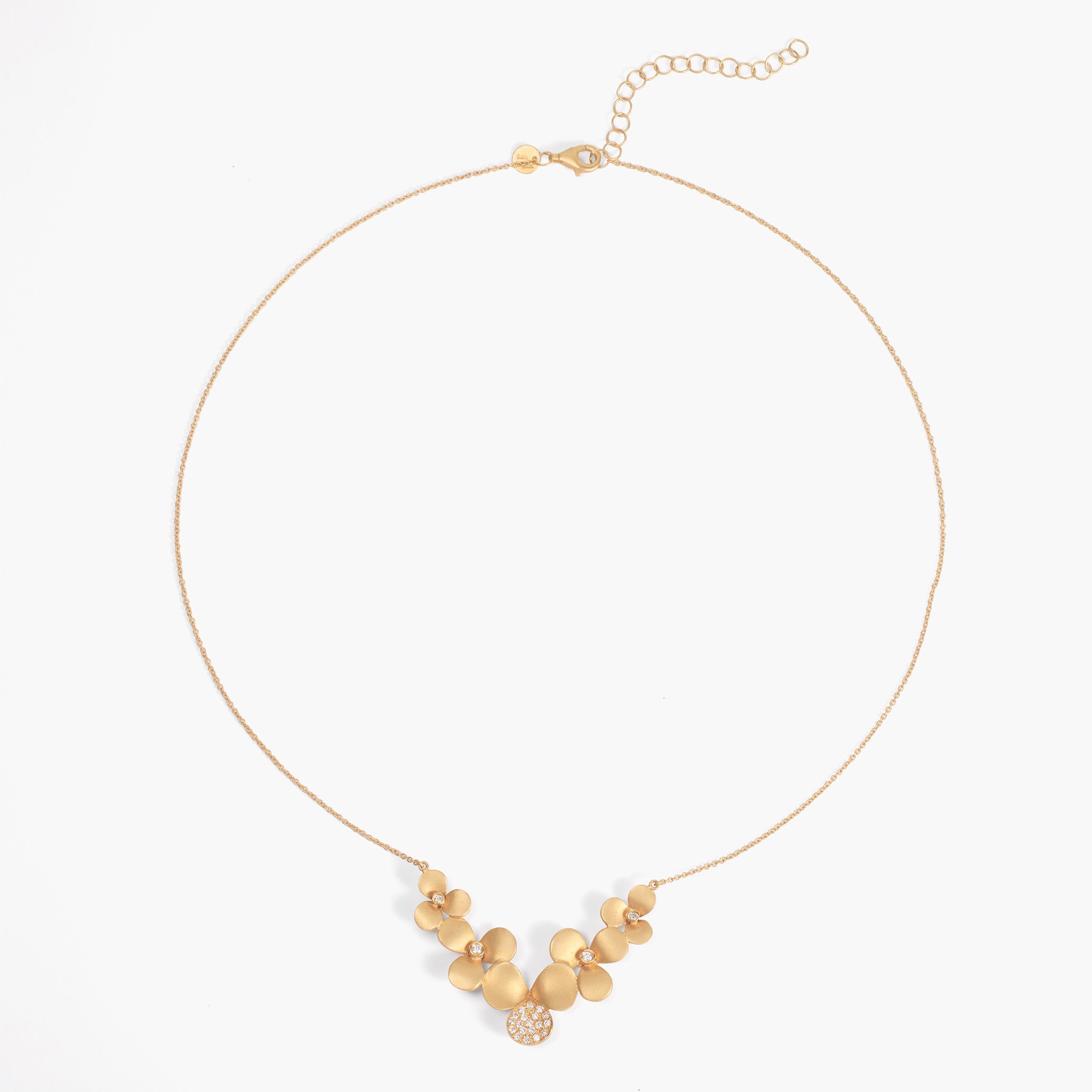 14K Matte Gold Floral Necklace with Natural Diamonds - Jewelry And Store