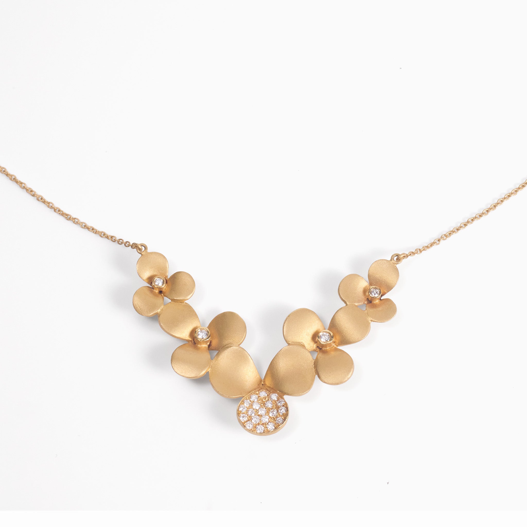 14K Matte Gold Floral Necklace with Natural Diamonds - Jewelry And Store