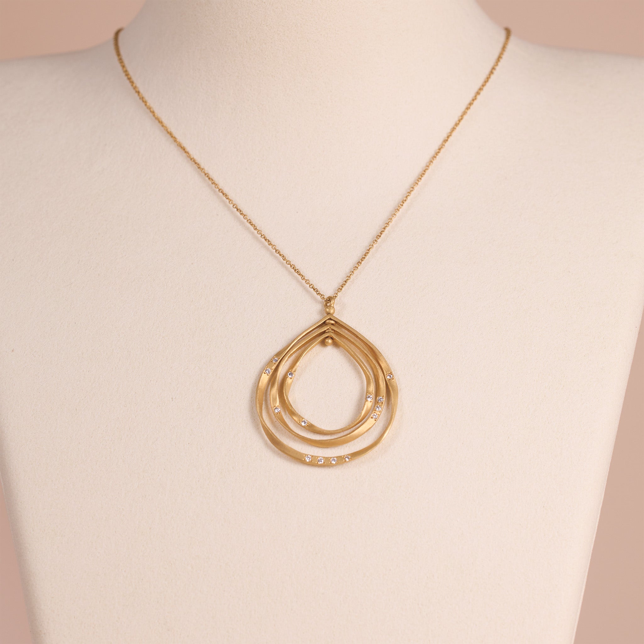 14K Matte Gold Galaxy - Inspired Rotatable Teardrop Pendant with Natural Diamonds - Jewelry And Store