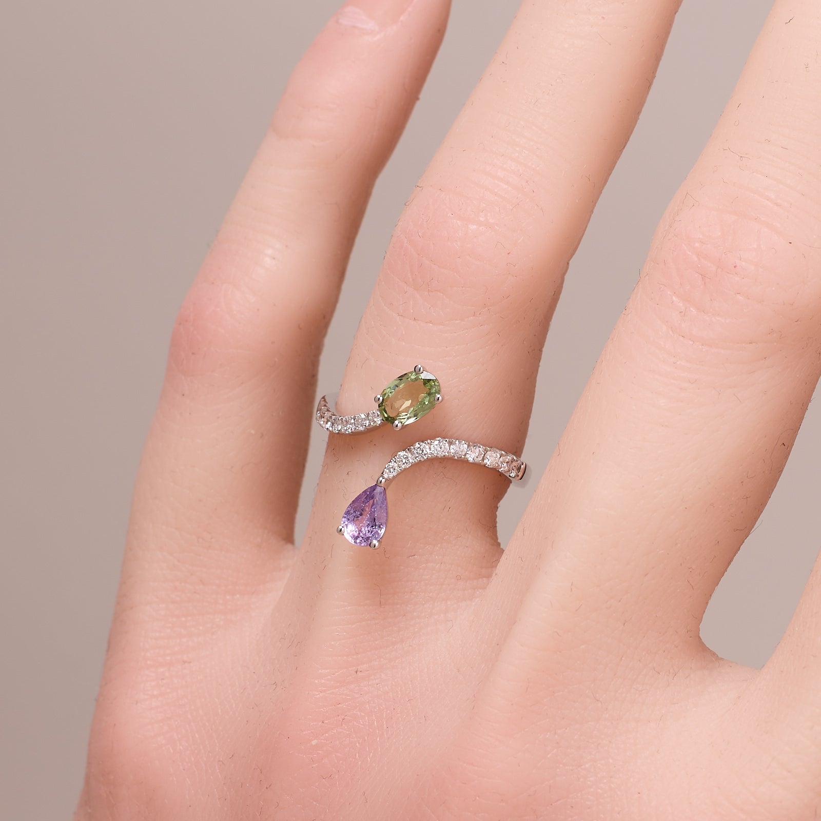 18K White Gold Pear - Shape Fancy Sapphire Open Ring - Jewelry And Store