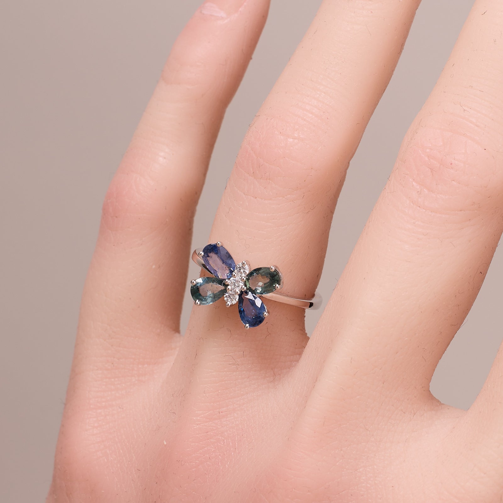 Multi - Colored Sapphire & Diamond Butterfly Ring - Jewelry And Store
