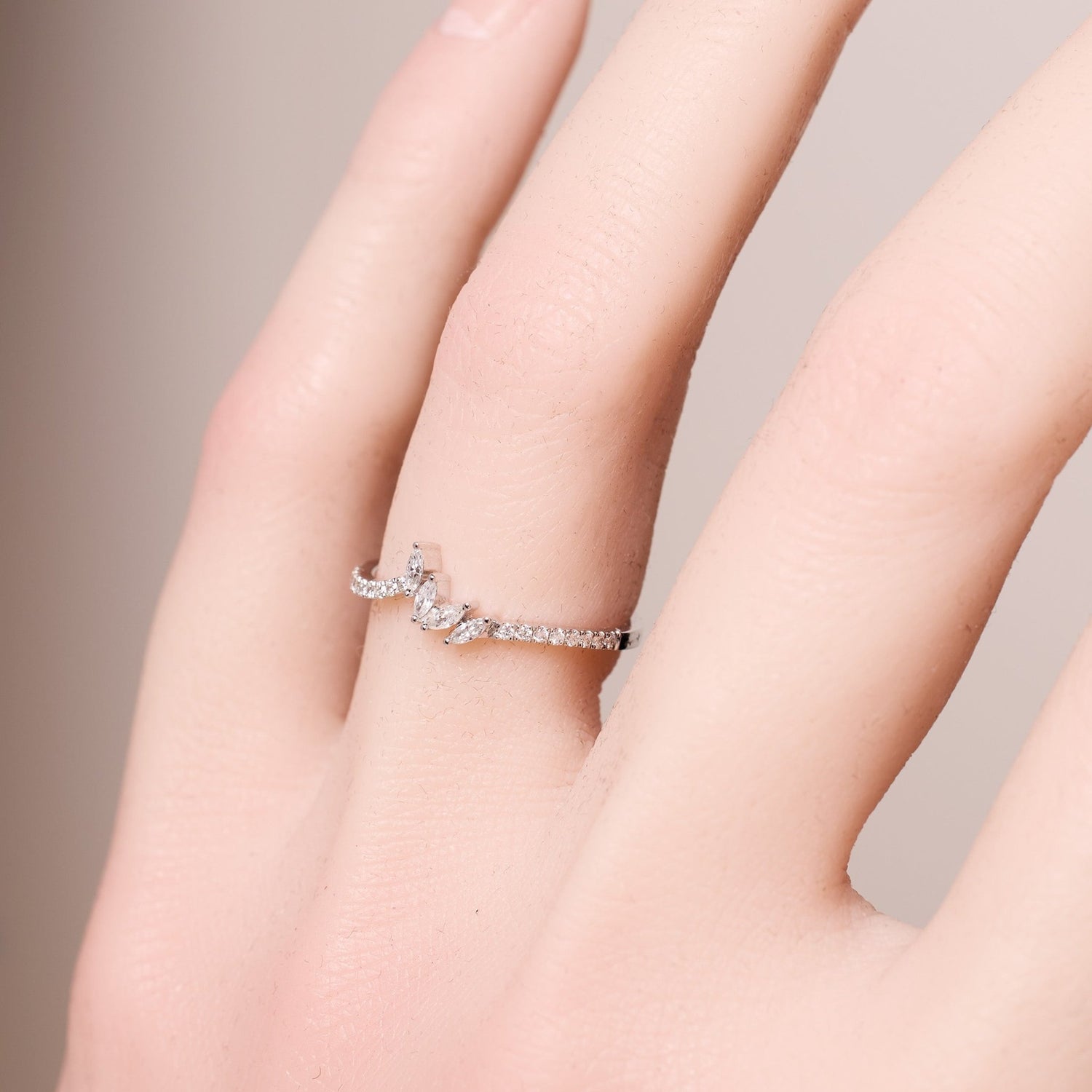 18K Gold Petite Marquise Diamond Stackable Band Ring - Jewelry And Store