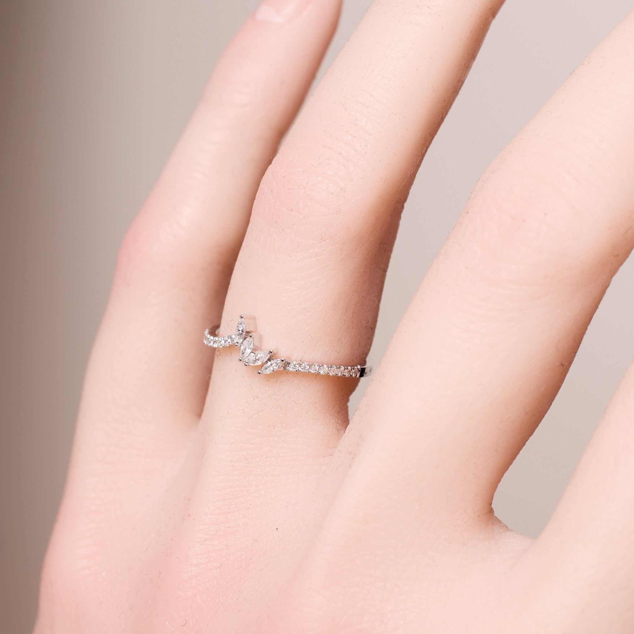 18K Gold Petite Marquise Diamond Stackable Band Ring - Jewelry And Store
