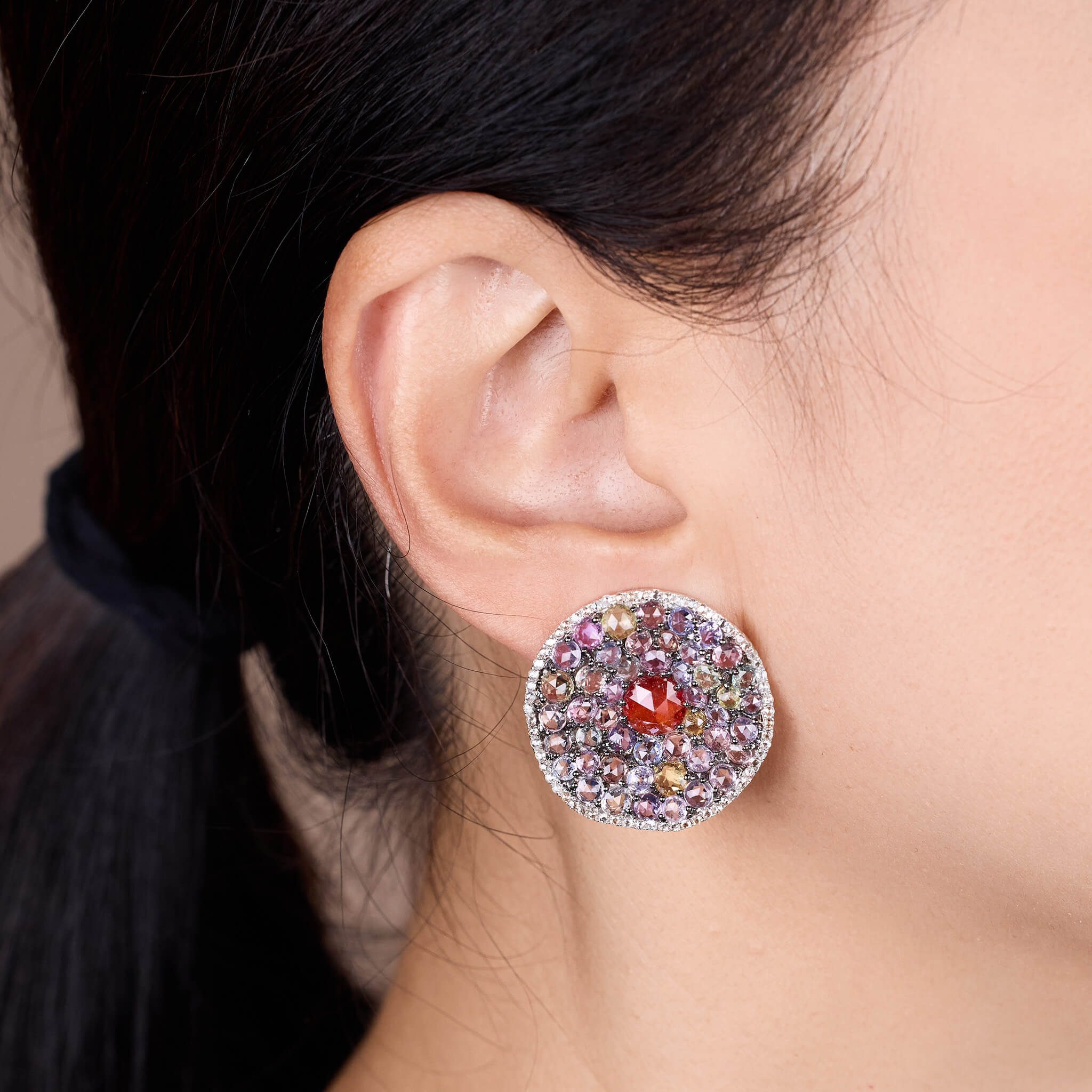 18K Gold Color Sapphire & Diamond Earrings - Jewelry And Store