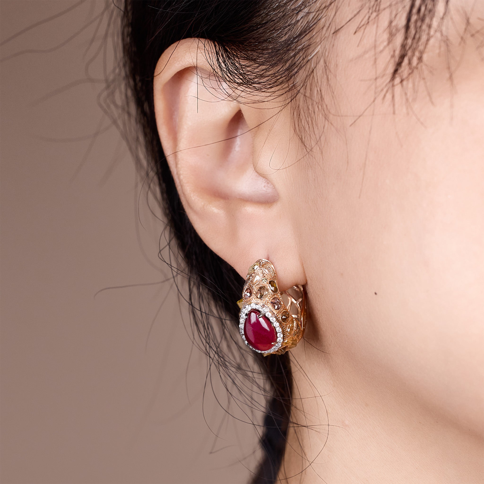 18K Gold Diamond and Ruby Hoop Earrings - Jewelry And Store