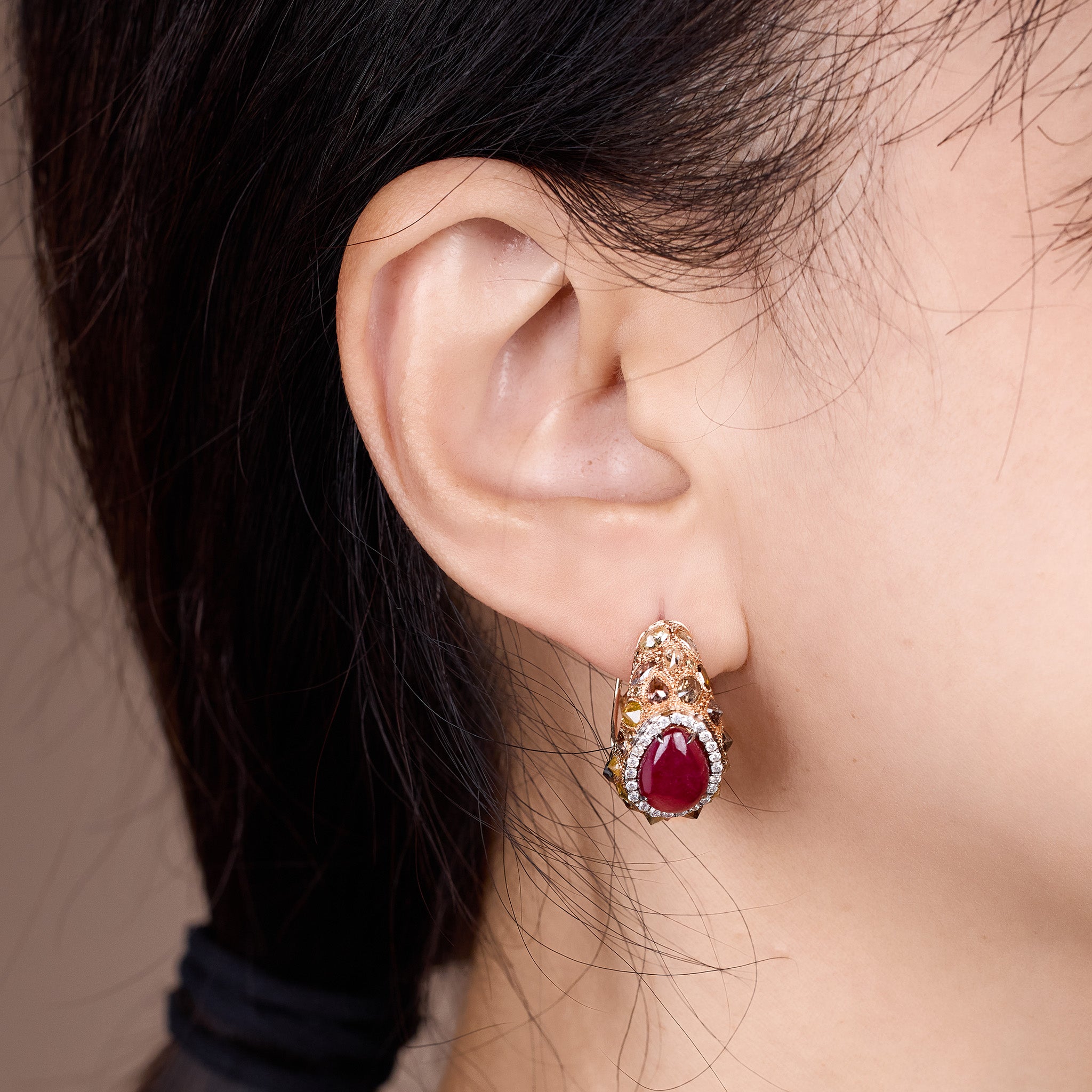 18K Gold Diamond and Ruby Hoop Earrings - Jewelry And Store
