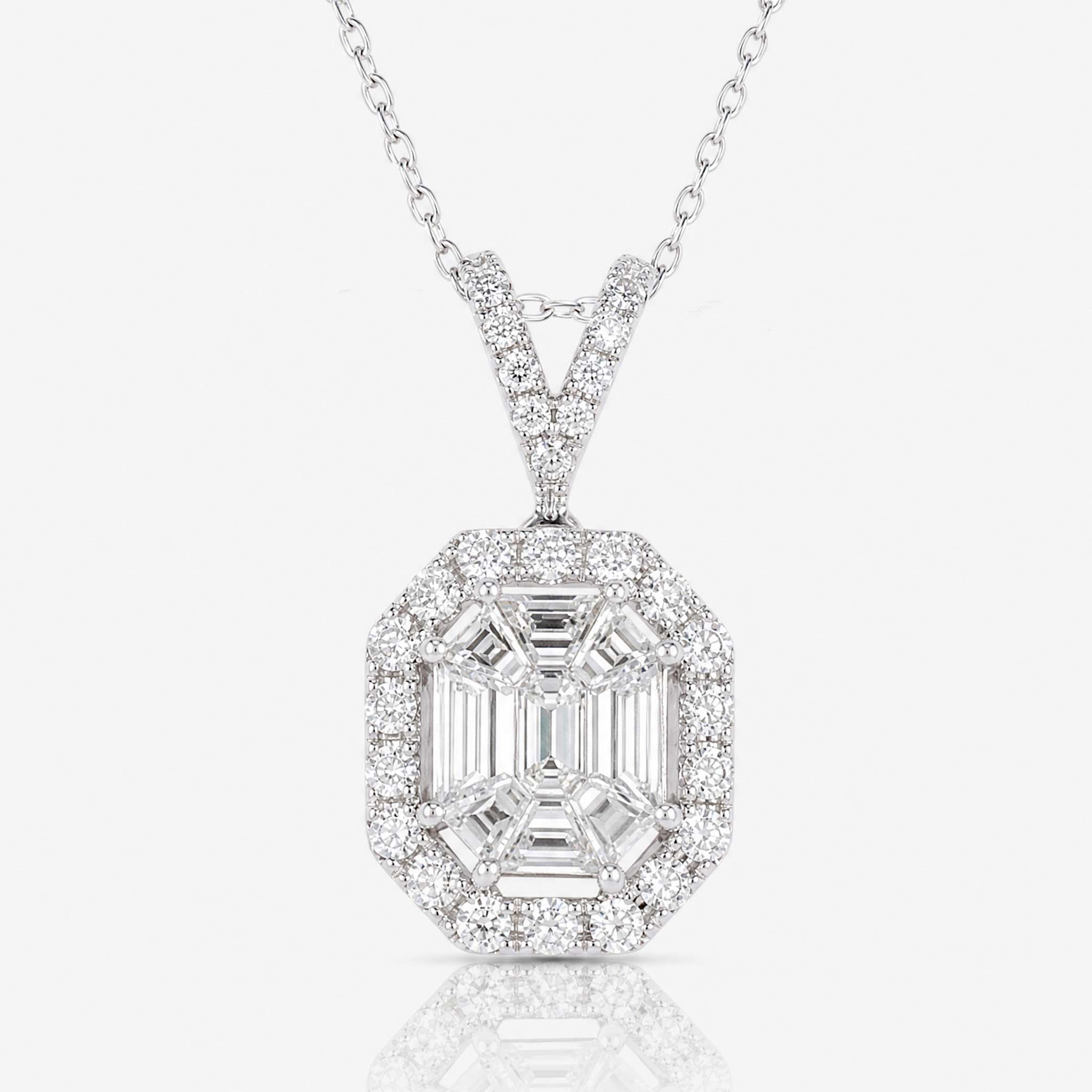 1.17ct Natural Diamond Emerald-Cut Illusion Pendant in 18K Gold - JewelryandStore