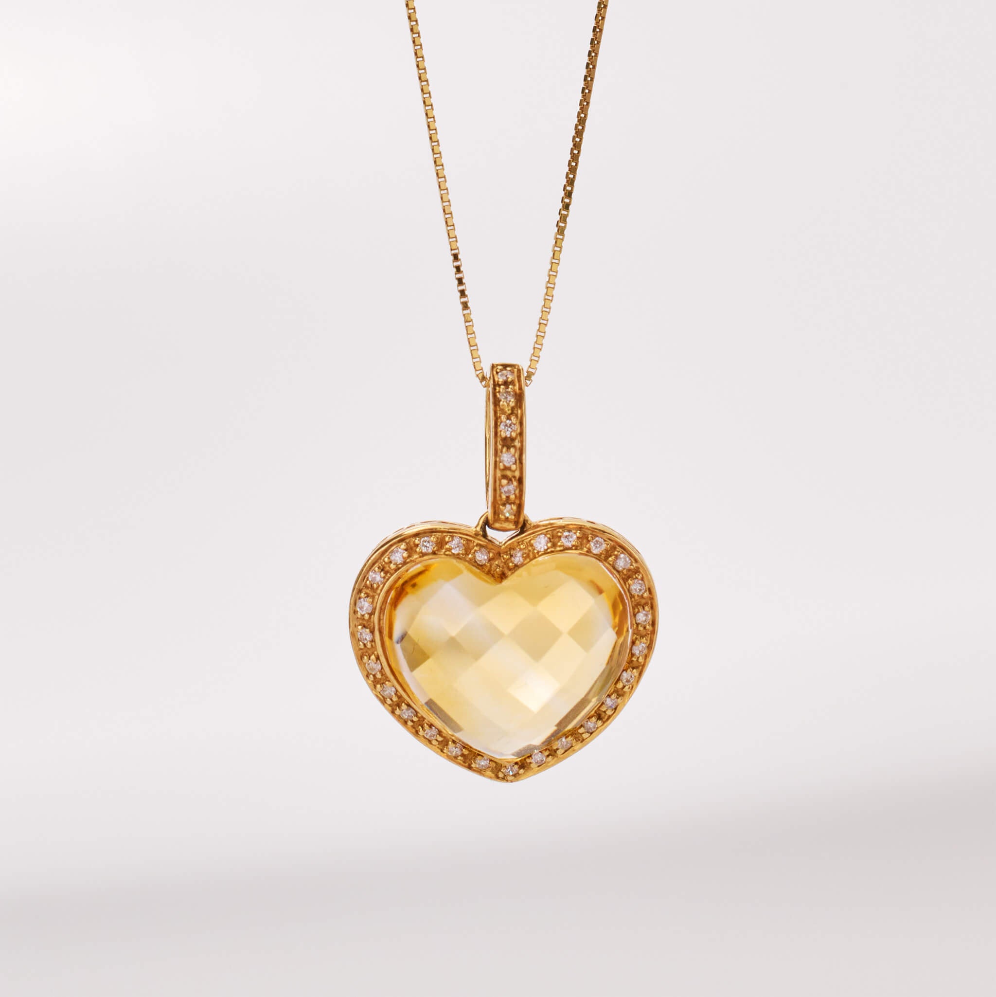 18K Gold Citrine and Diamond Heart Pendant - Jewelry And Store