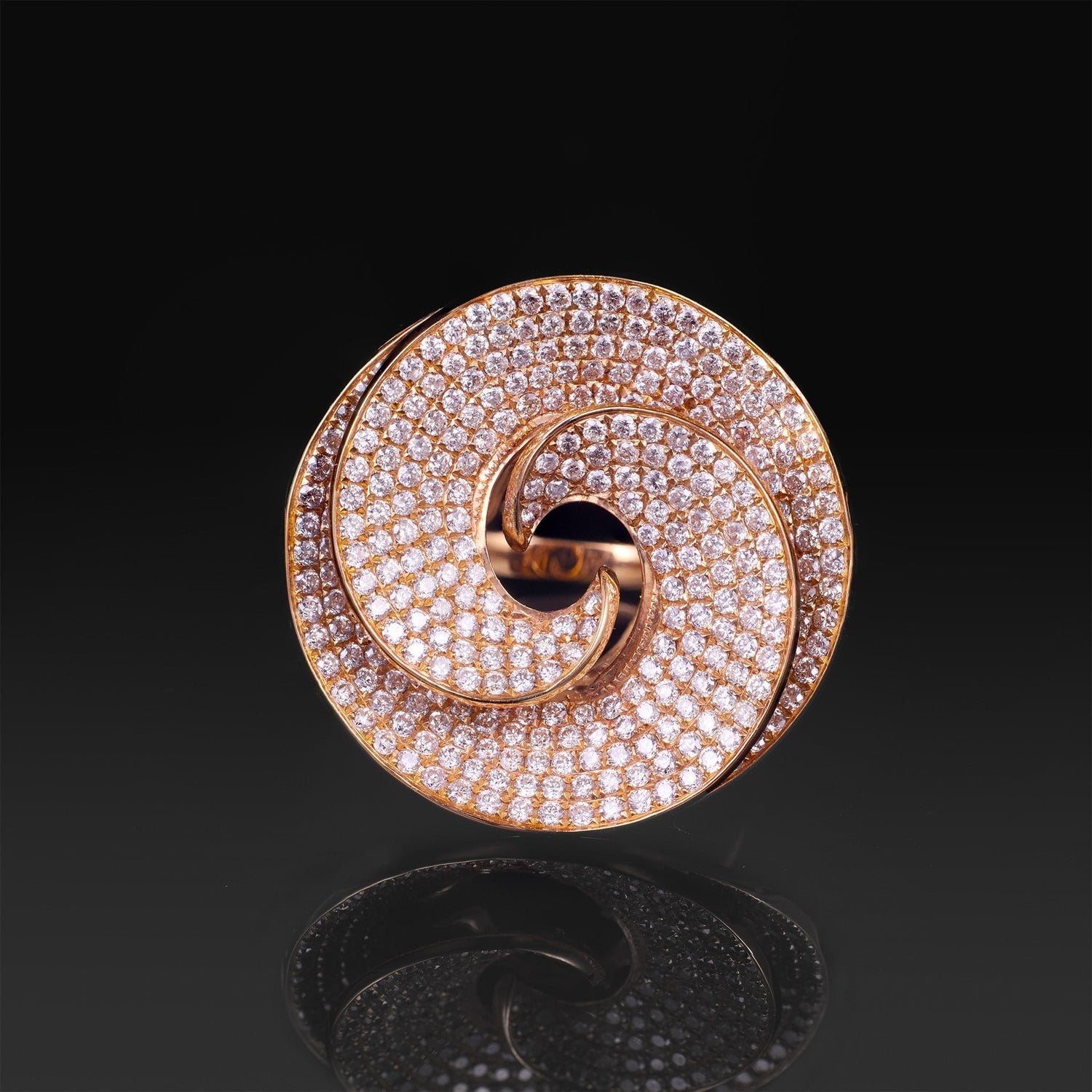 18K Gold Double - Spiral Ring with Natural Diamonds - Jewelry And Store