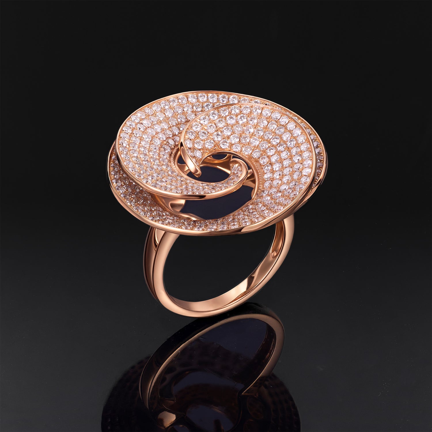 18K Gold Double - Spiral Ring with Natural Diamonds - Jewelry And Store