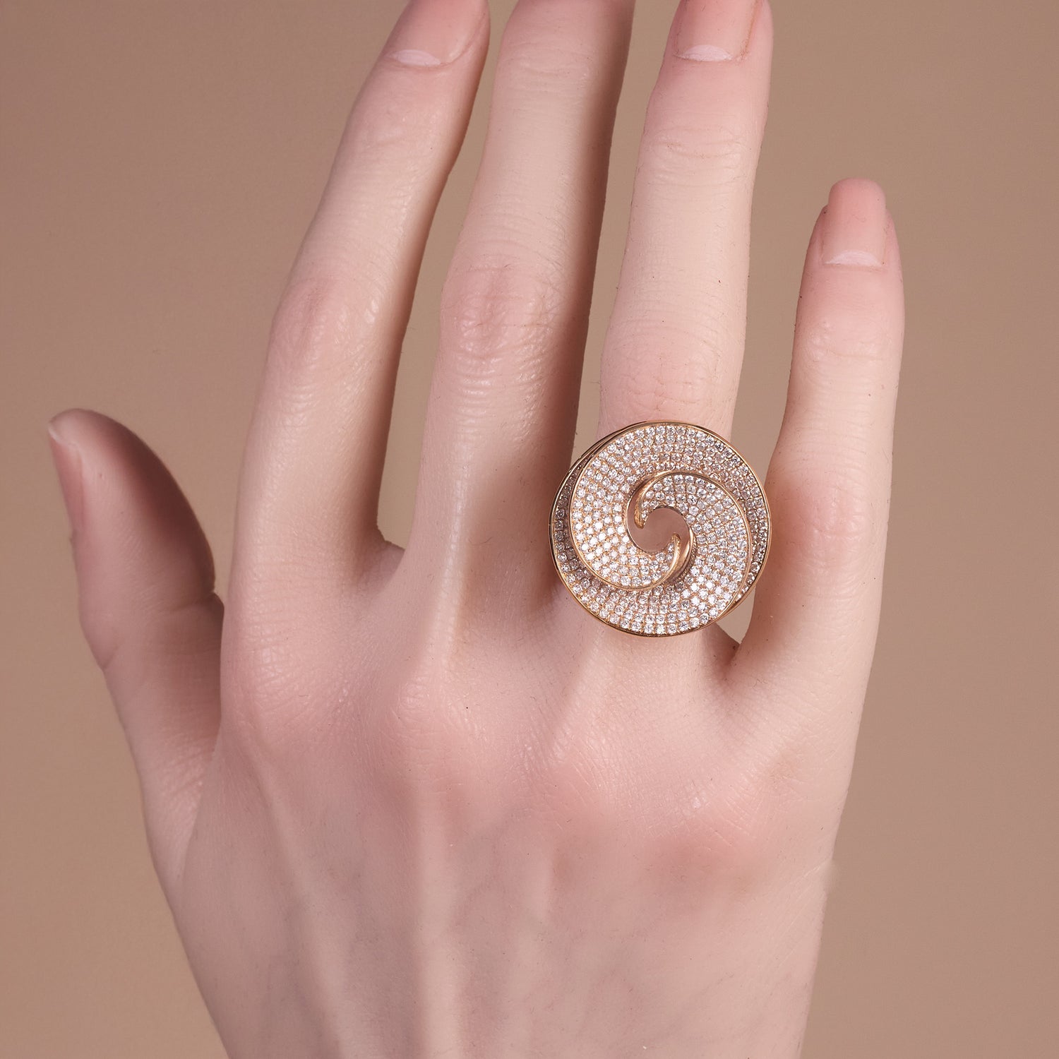 18K Gold Double - Spiral Ring with Natural Diamonds - Jewelry And Store