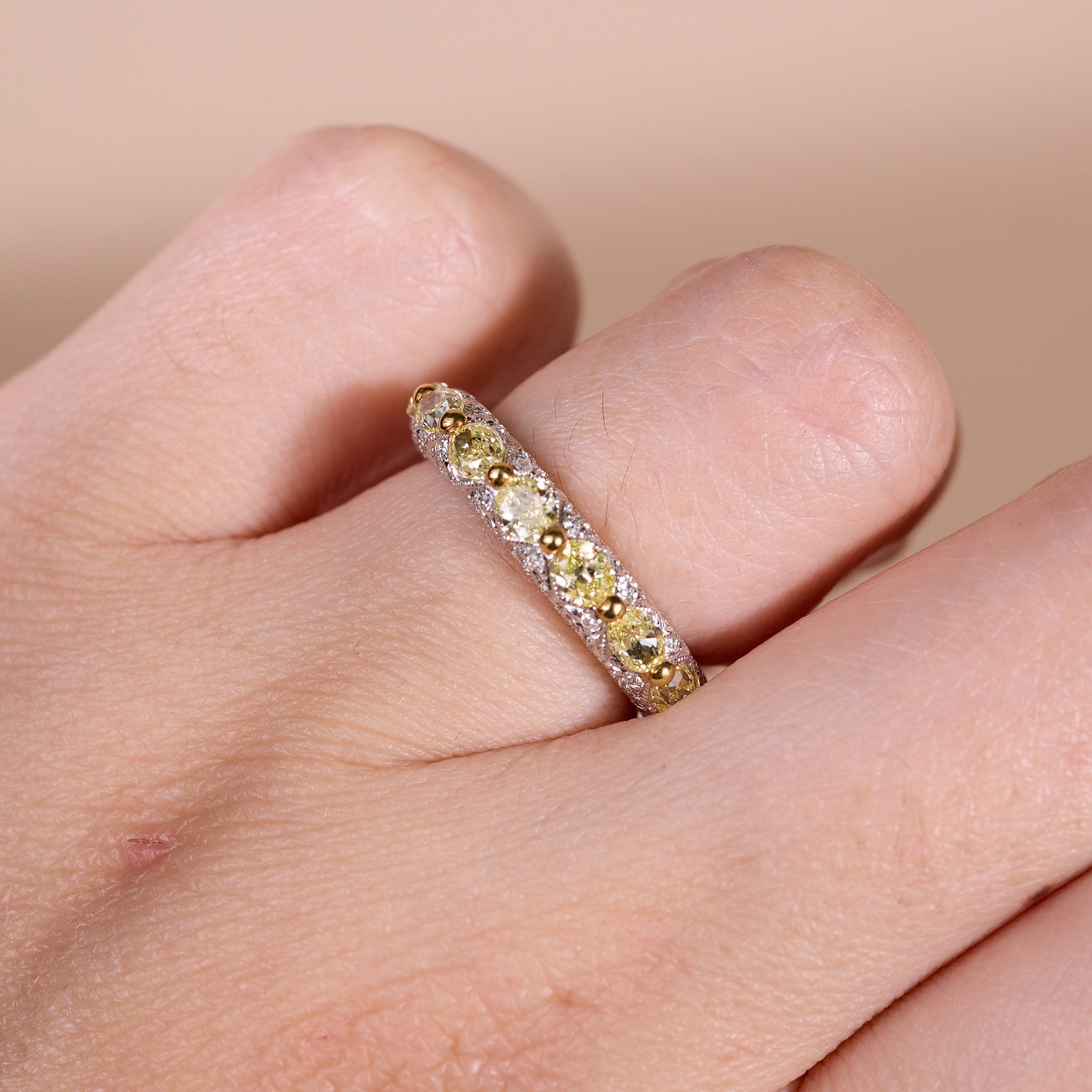 18K Gold Vintage - Inspired Stackable Ring with Natural Yellow Diamond - JewelryAndStore