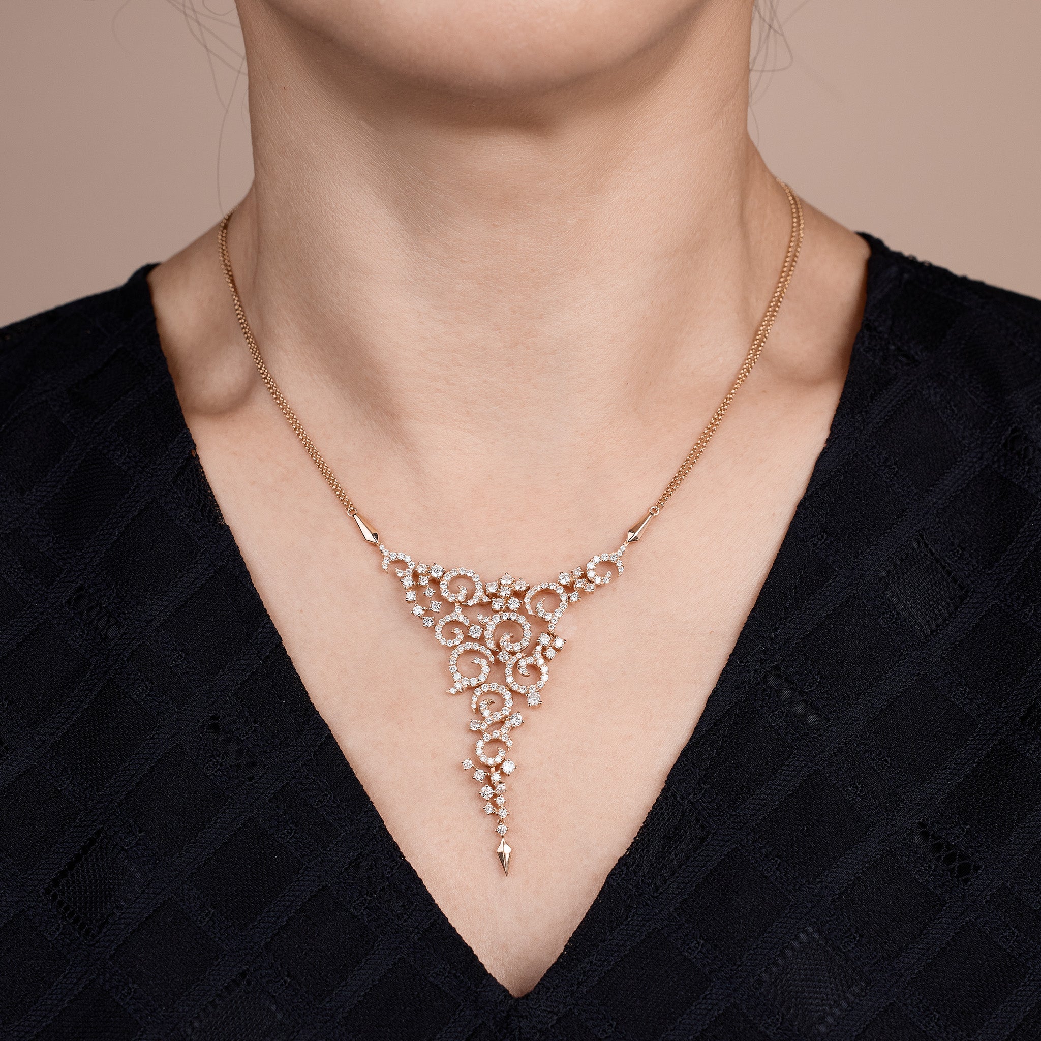 18K Rose Gold Necklace with 2.86ct.tw. Natural Diamonds - Jewelry And Store