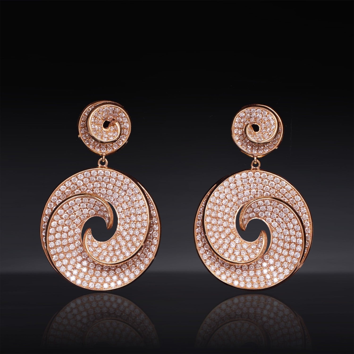 18K Gold Double - spiral Natural Diamond Earrings - Jewelry And Store