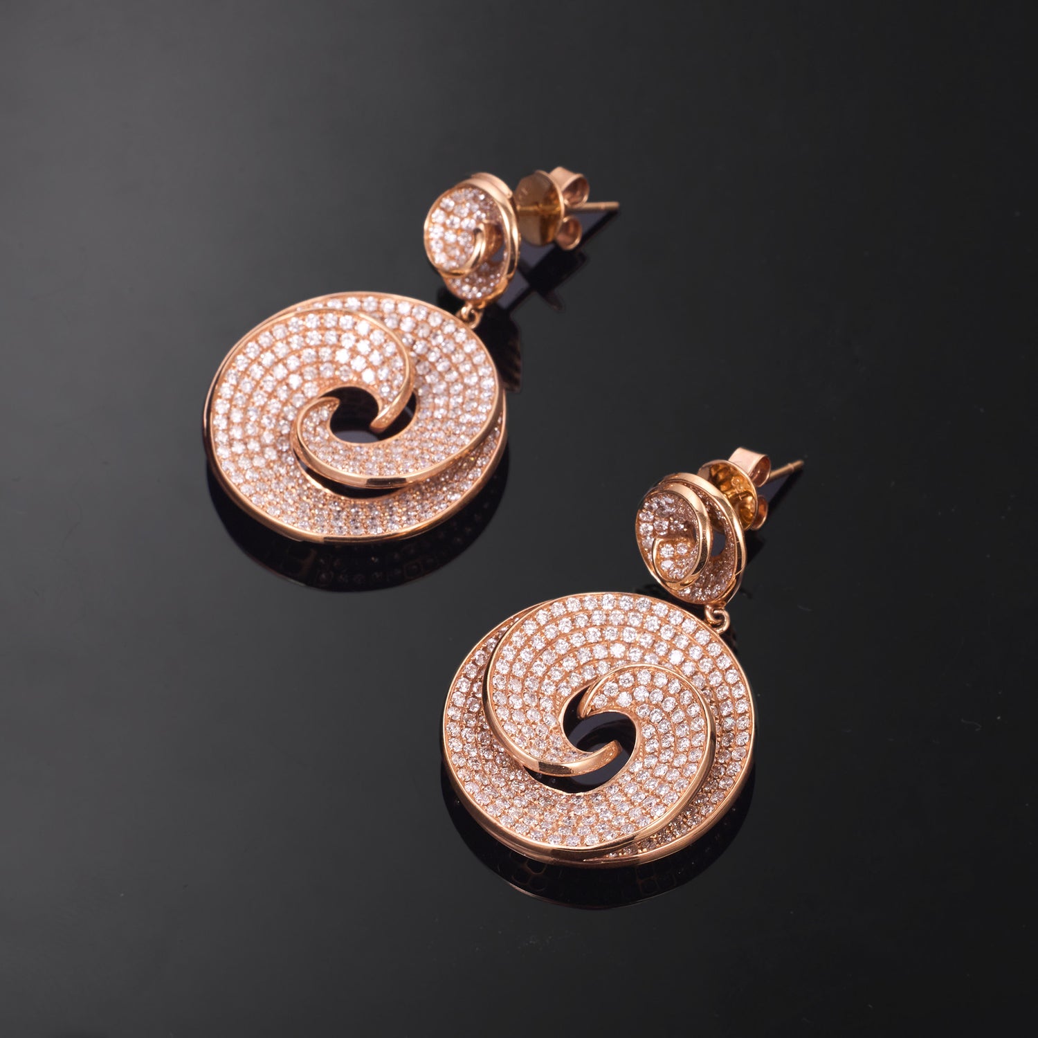 18K Gold Double - spiral Natural Diamond Earrings - Jewelry And Store