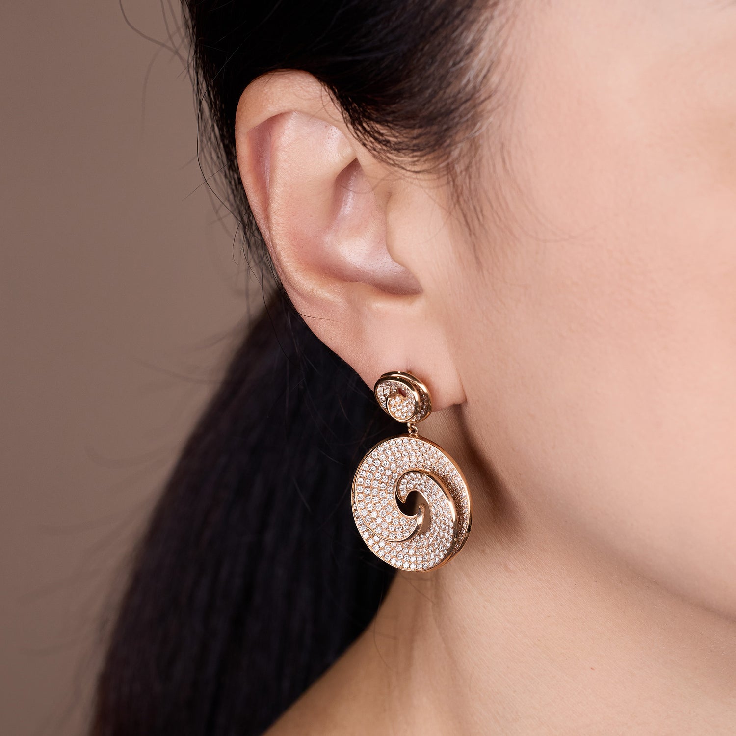 18K Gold Double - spiral Natural Diamond Earrings - Jewelry And Store