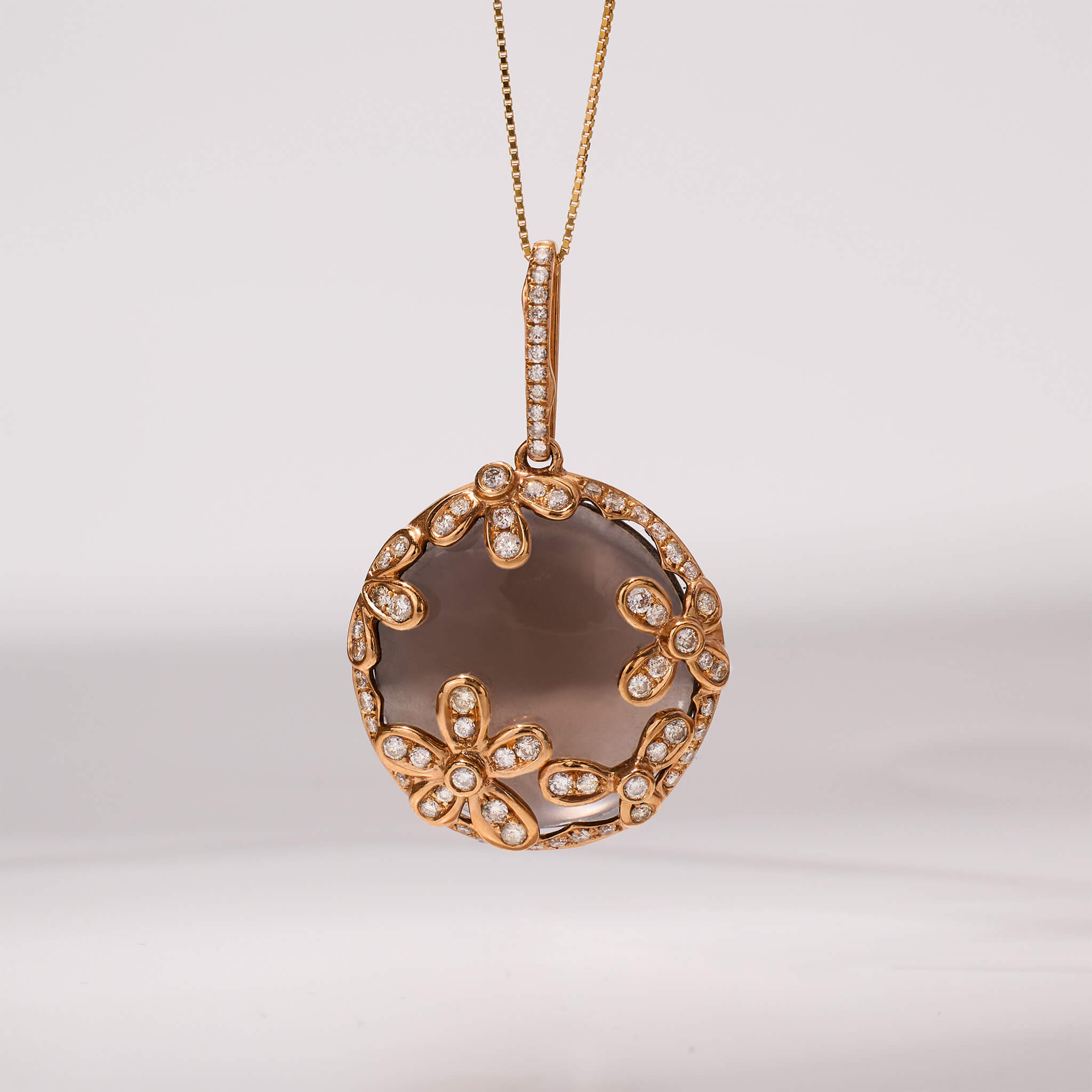 18K Gold Smoky Quartz and Diamond Pendant - Jewelry And Store