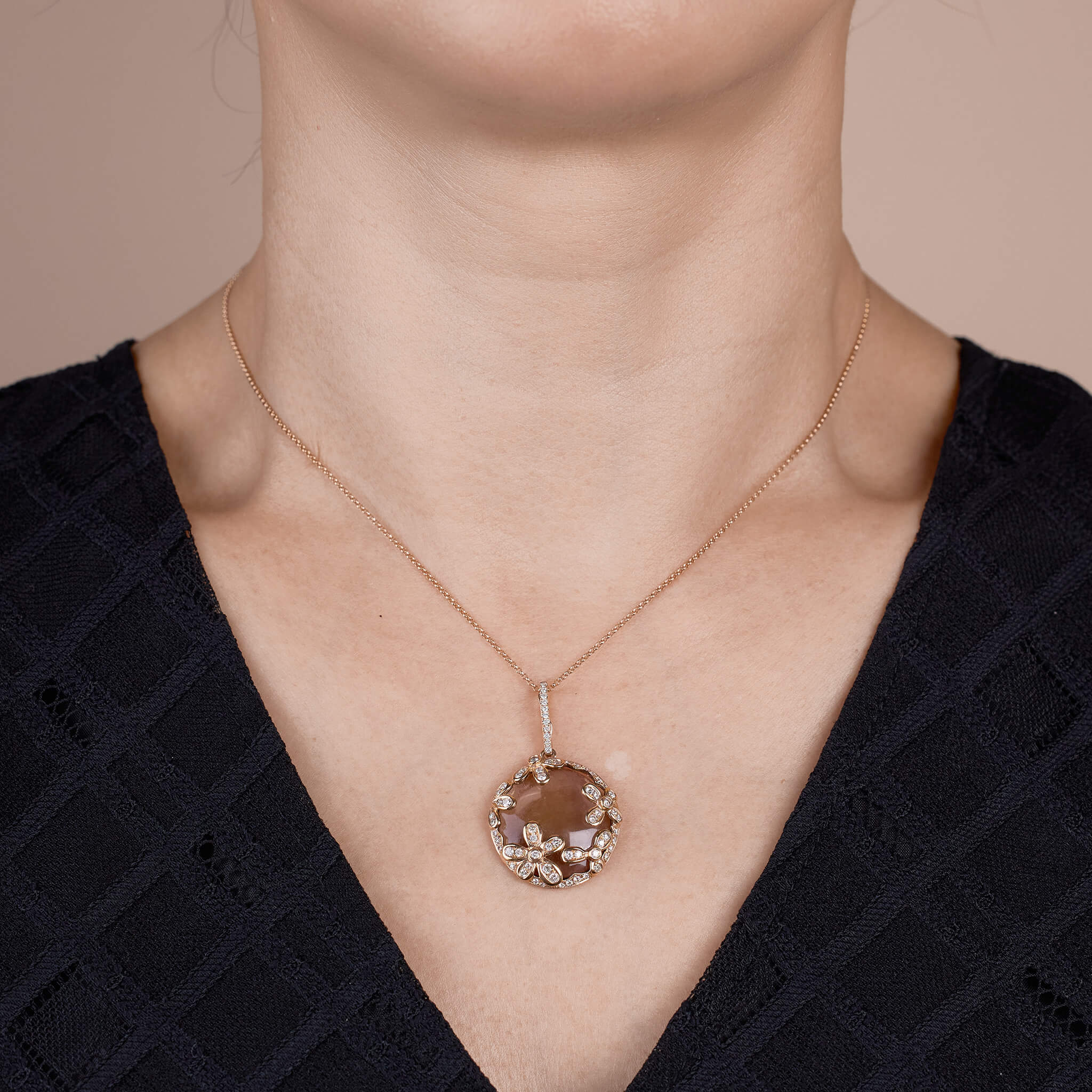 18K Gold Smoky Quartz and Diamond Pendant - Jewelry And Store