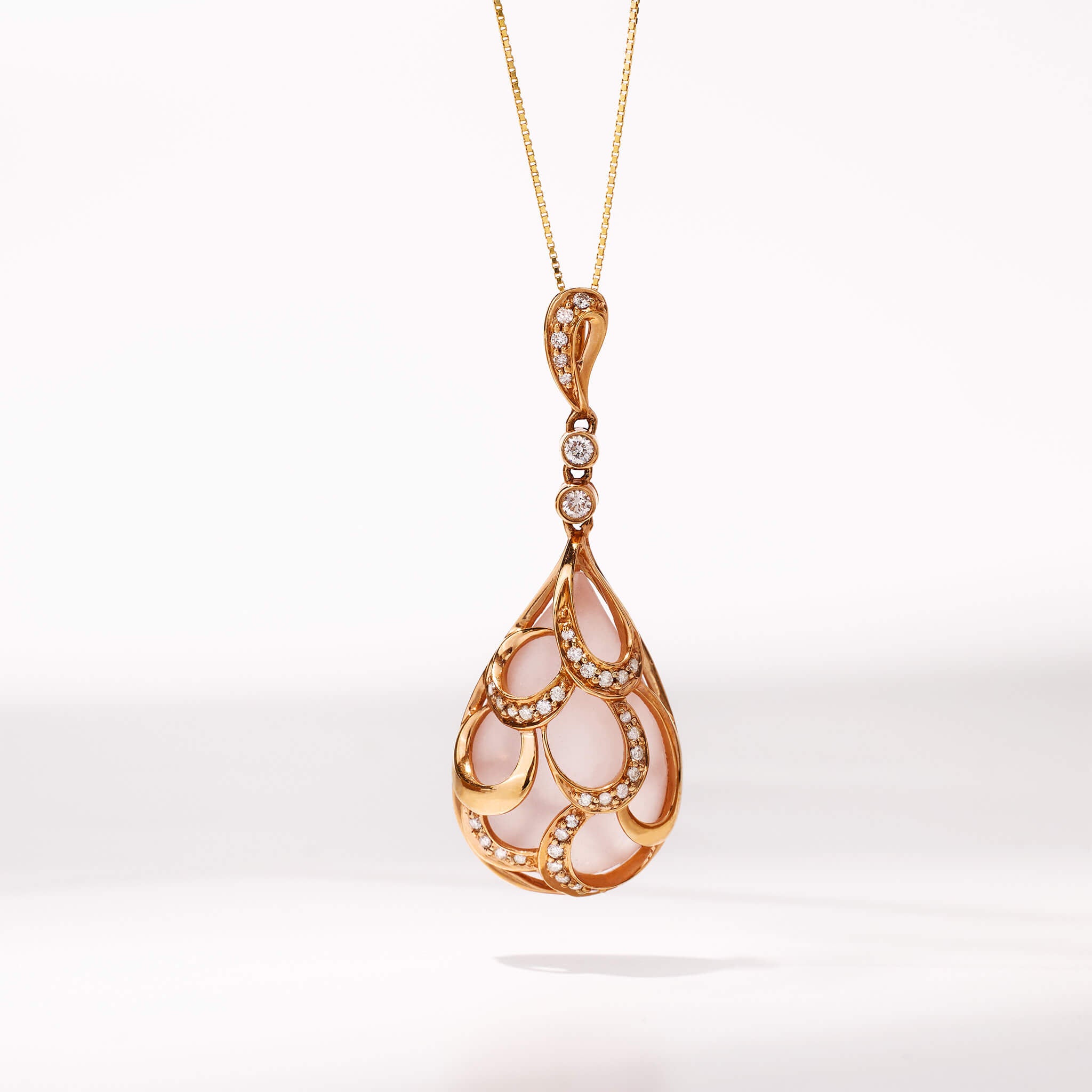 18K Gold Rose Quartz and Diamond Pendant - Jewelry And Store