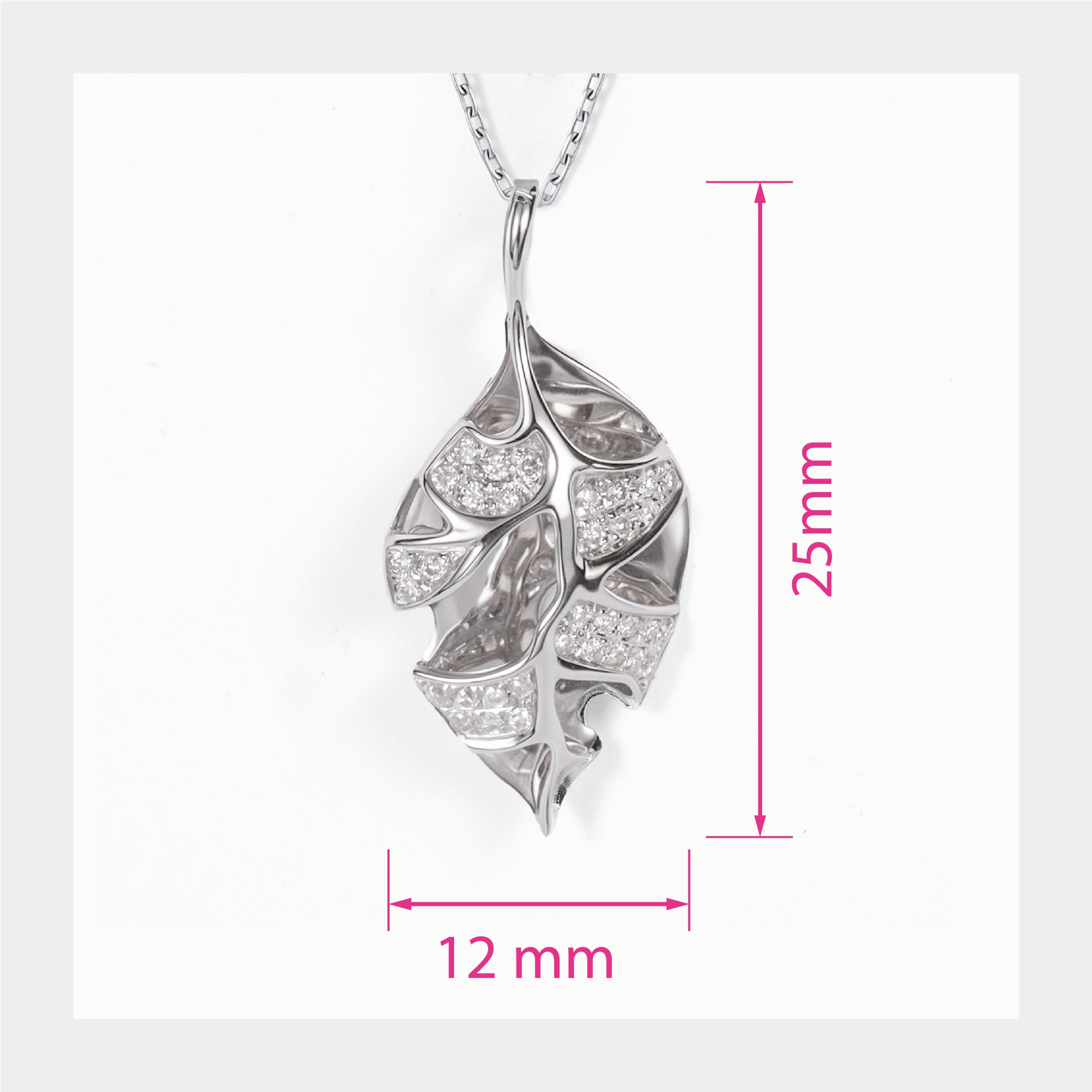 18K White Gold Leaf Pendant with Natural Diamonds - JewelryAndStore