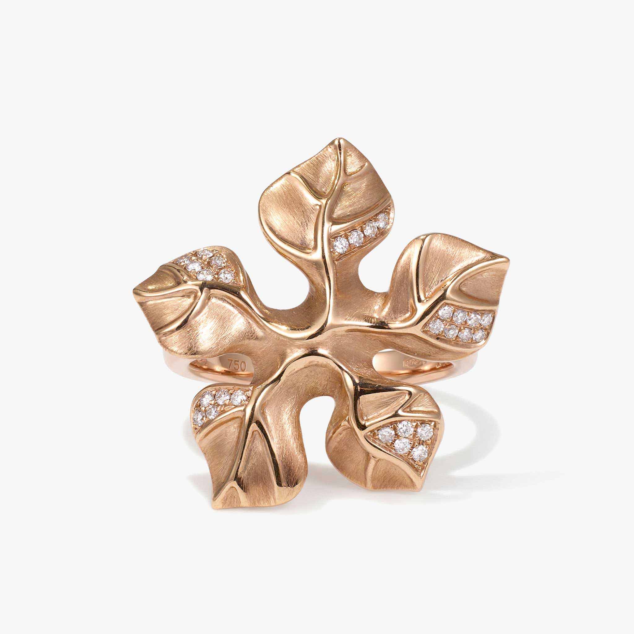 Natural Diamond Free-Form Floral Brushed Ring 18K Gold - JewelryandStore