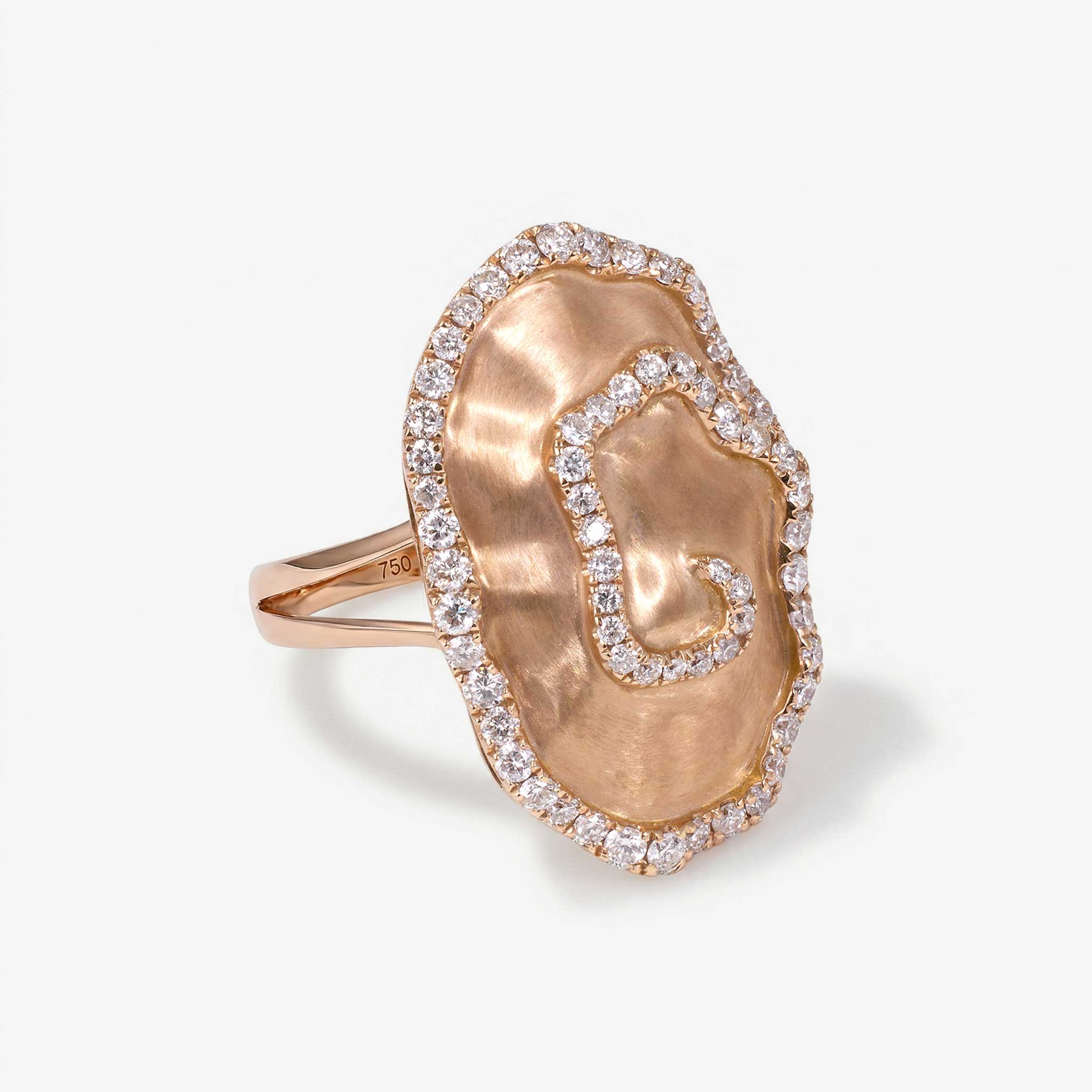 0.97ct Natural Diamond Organic Oval Spiral Ring in Brushed 18K Gold